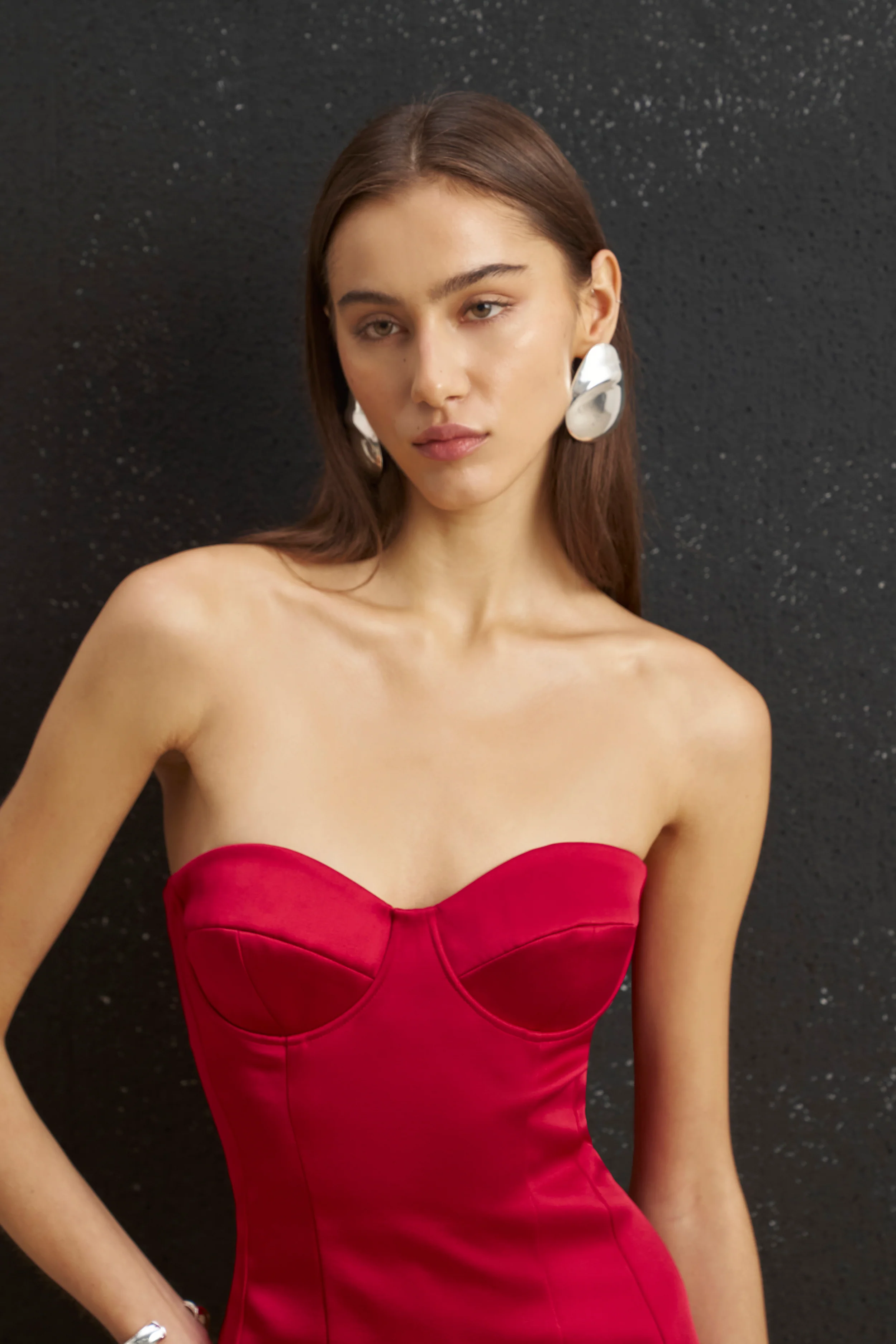Satin Column Corset Mini Dress - Scarlet - Image 8