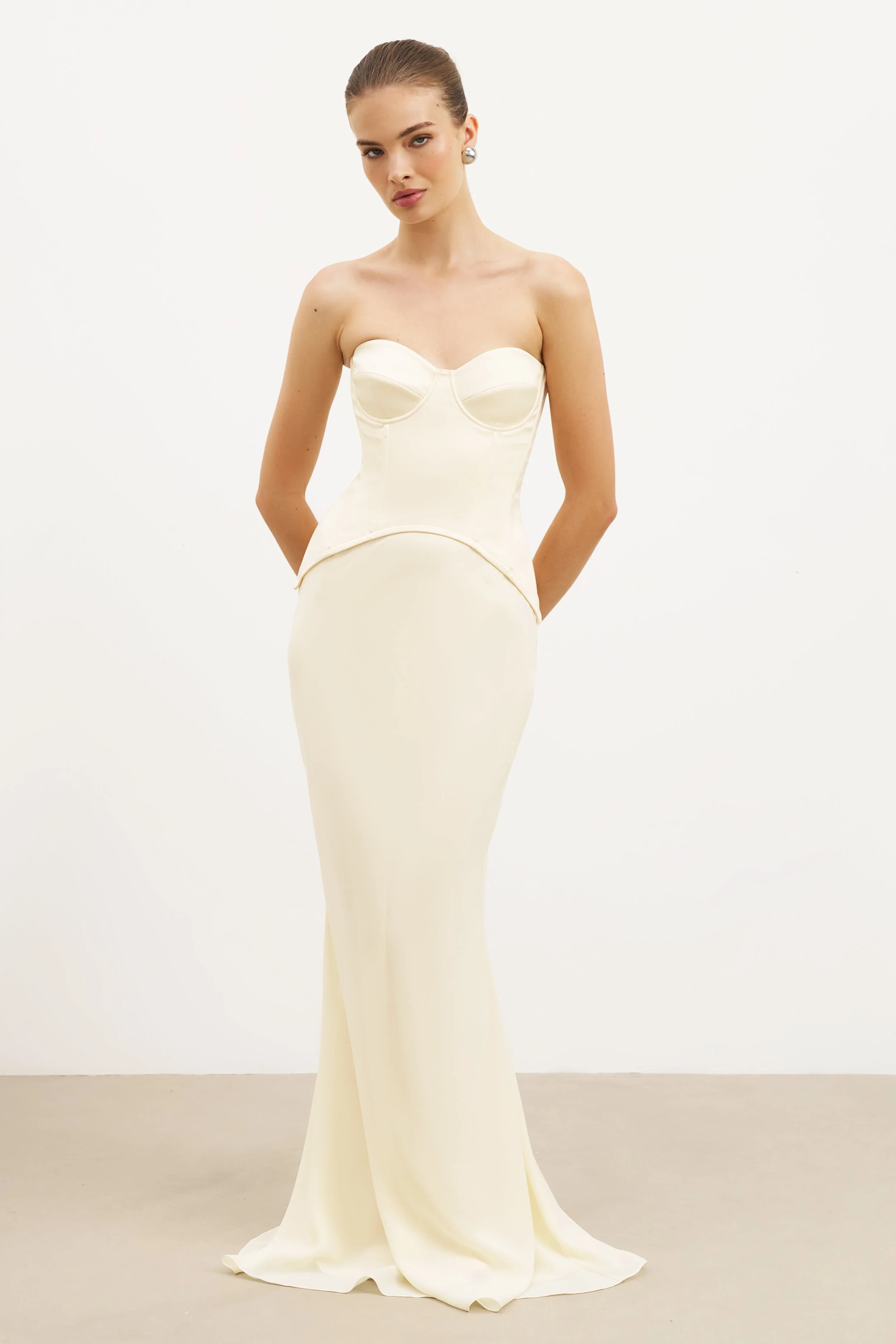 Satin Corset Gown with Sweetheart Neckline - Buttermilk - Image 10