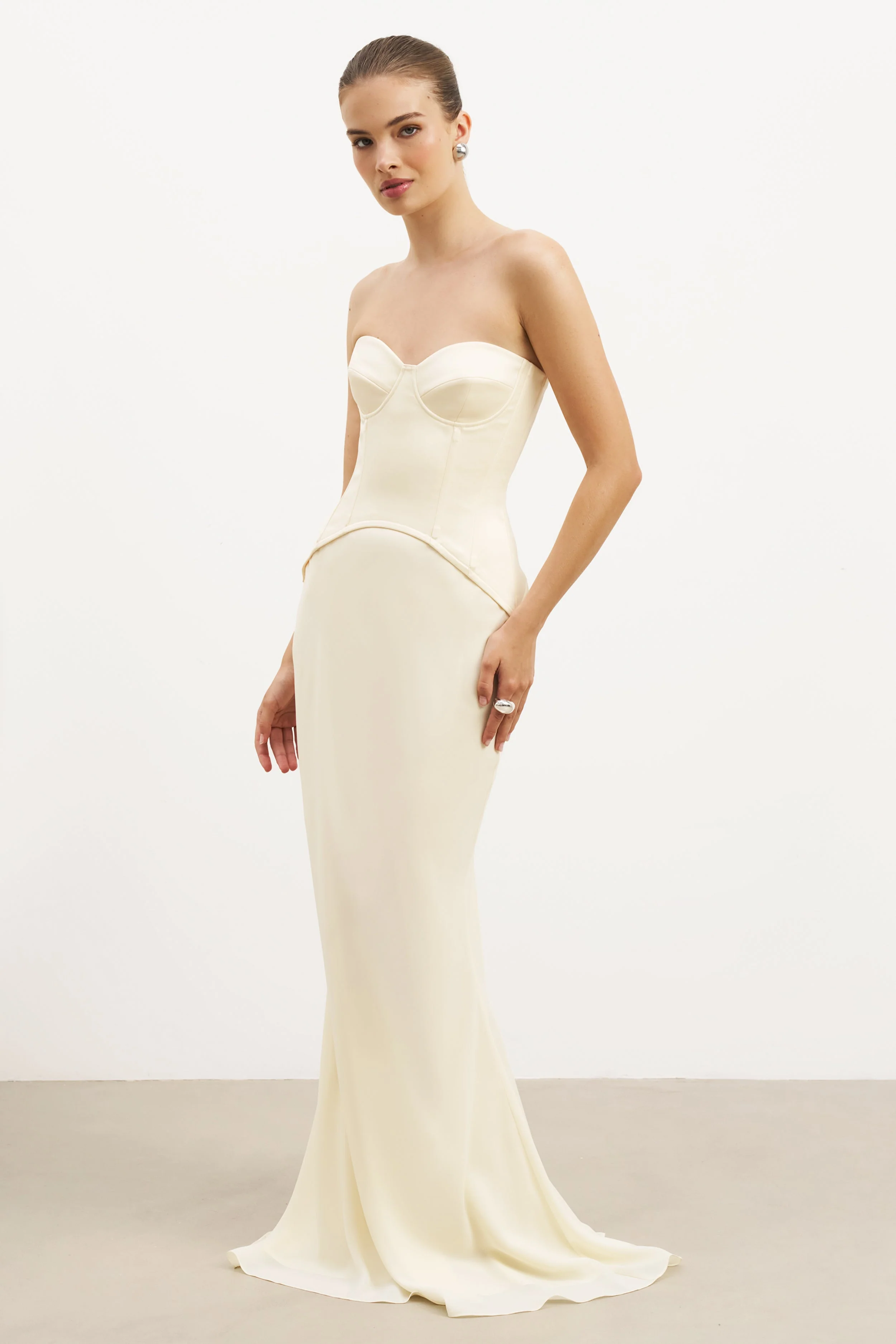 Satin Corset Gown with Sweetheart Neckline - Buttermilk - Image 3