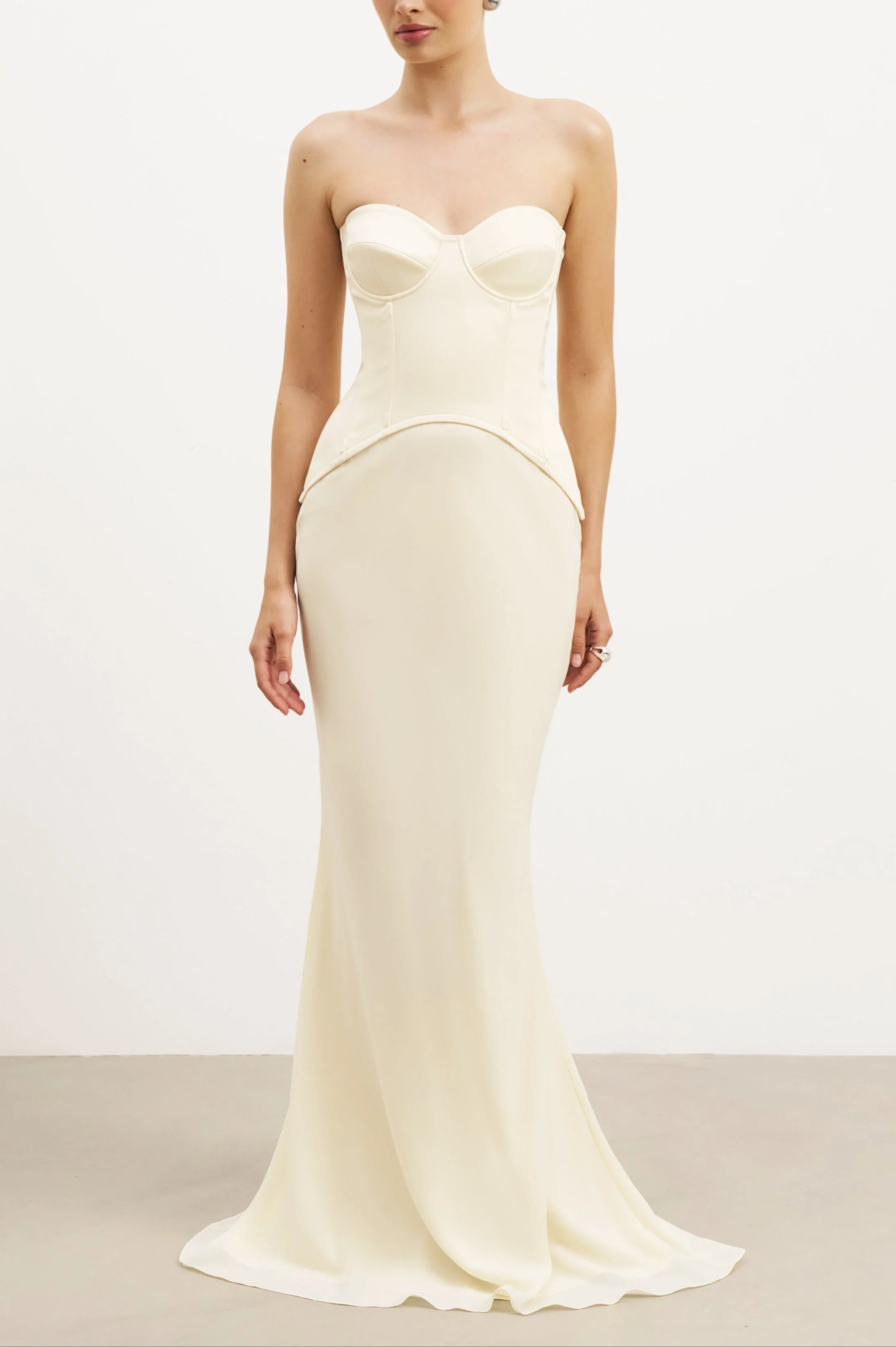 Satin Corset Gown with Sweetheart Neckline - Buttermilk - Image 5