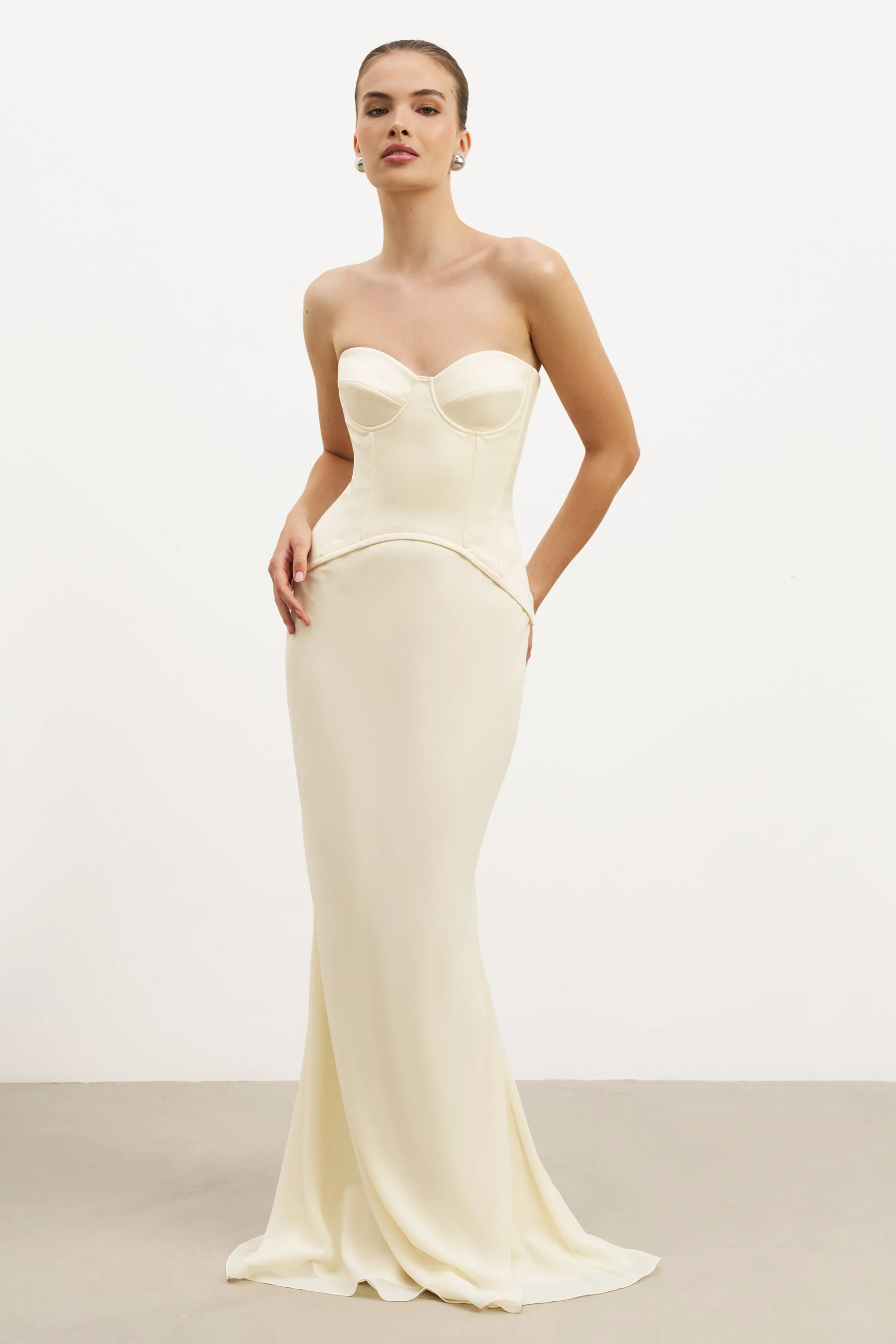 Satin Corset Gown with Sweetheart Neckline - Buttermilk - Image 8