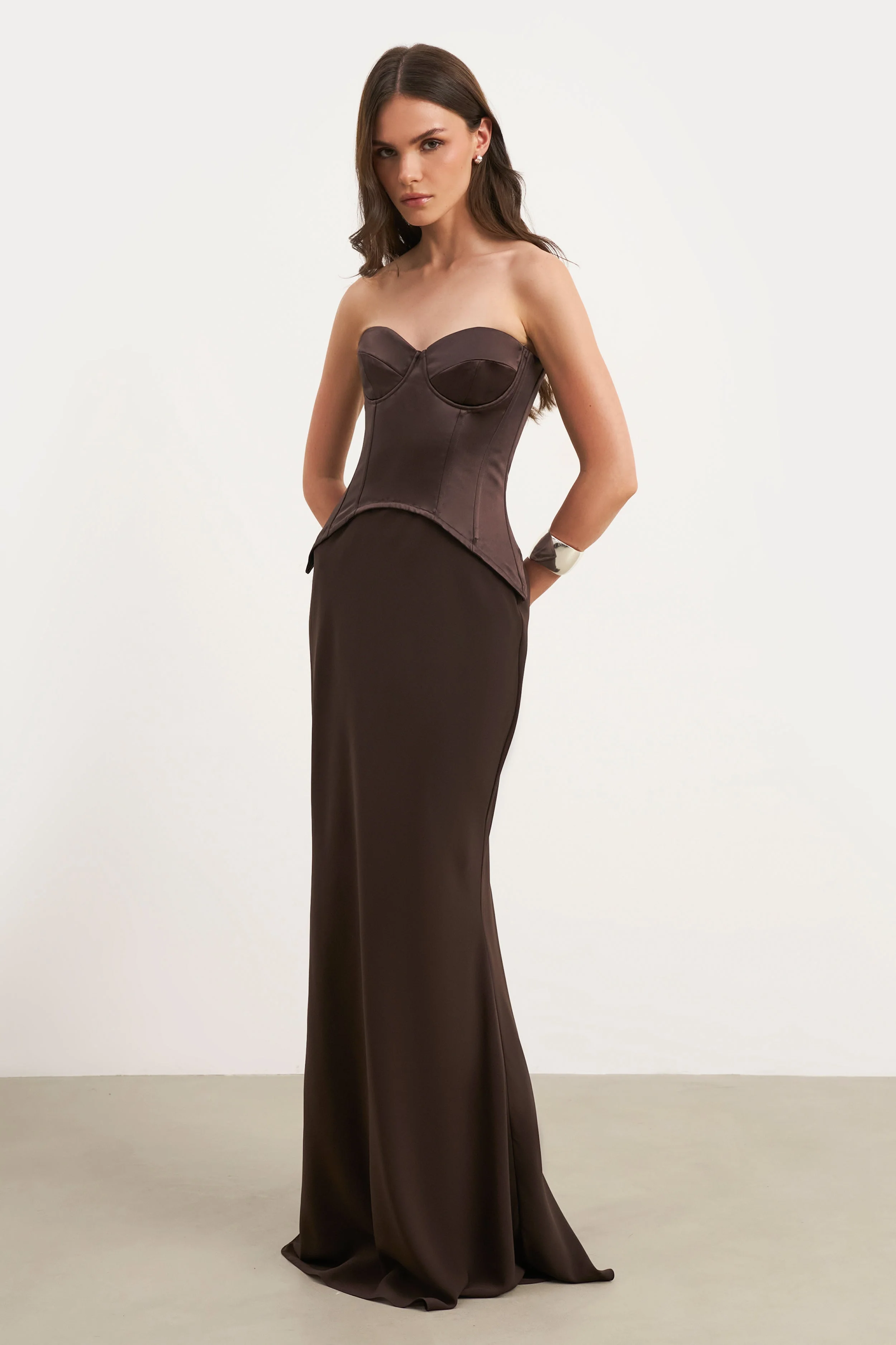Satin Corset Gown with Sweetheart Neckline - Carob - Image 3