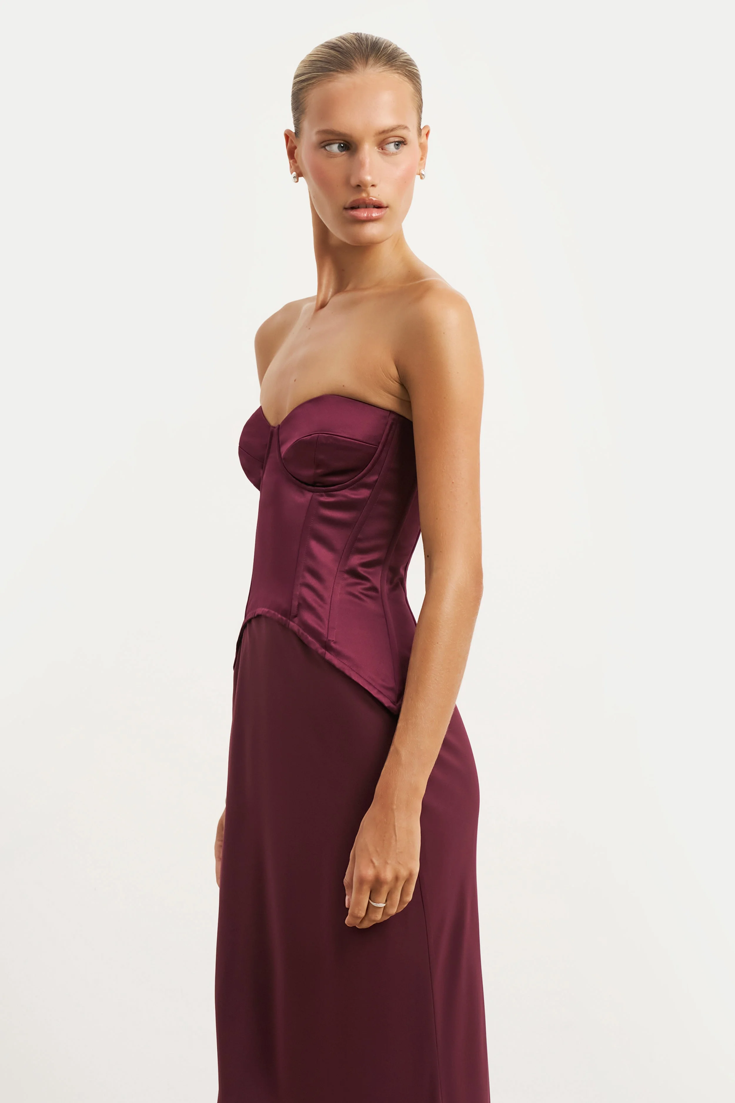 Satin Corset Gown with Sweetheart Neckline - Mulberry - Image 3