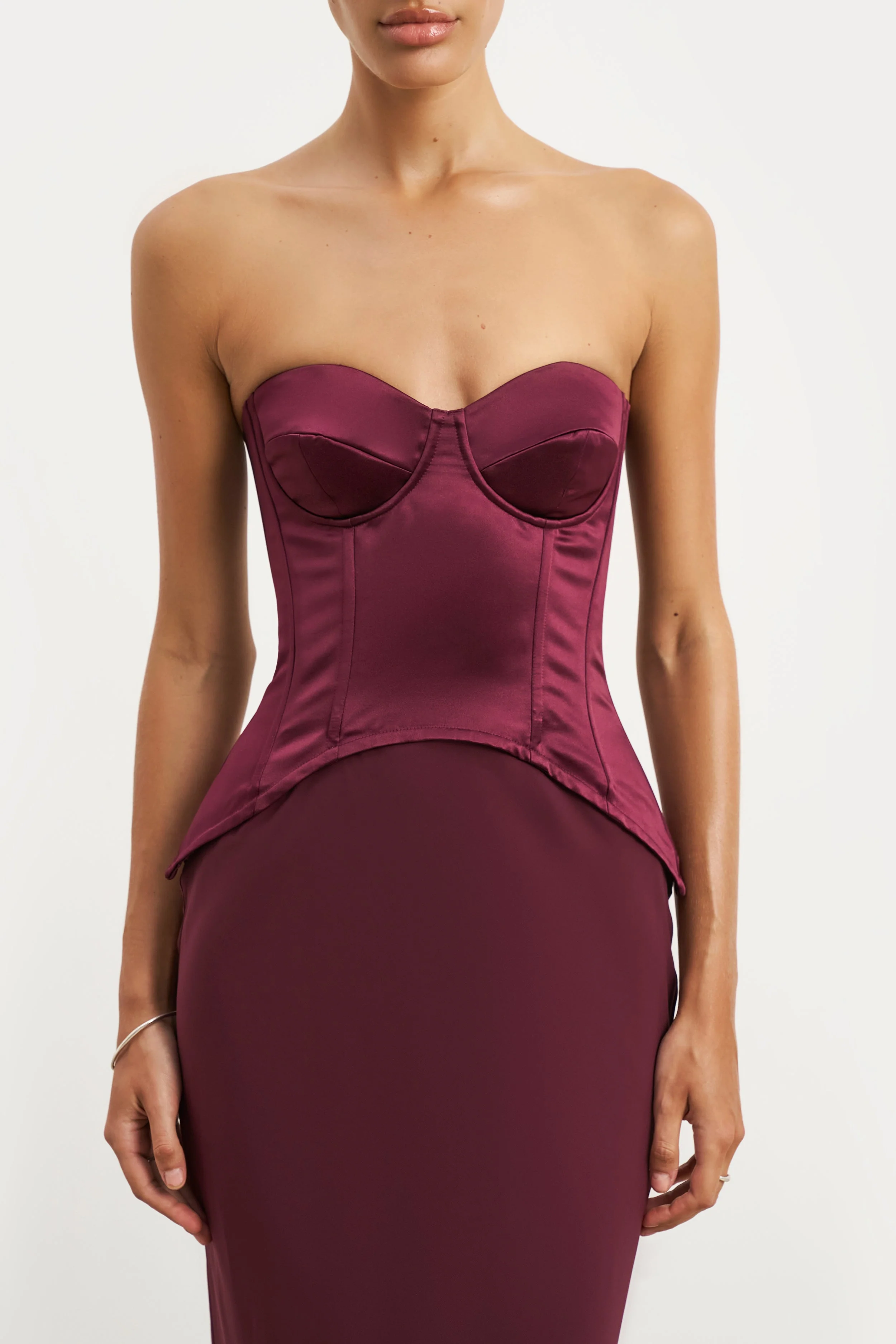 Satin Corset Gown with Sweetheart Neckline - Mulberry - Image 4