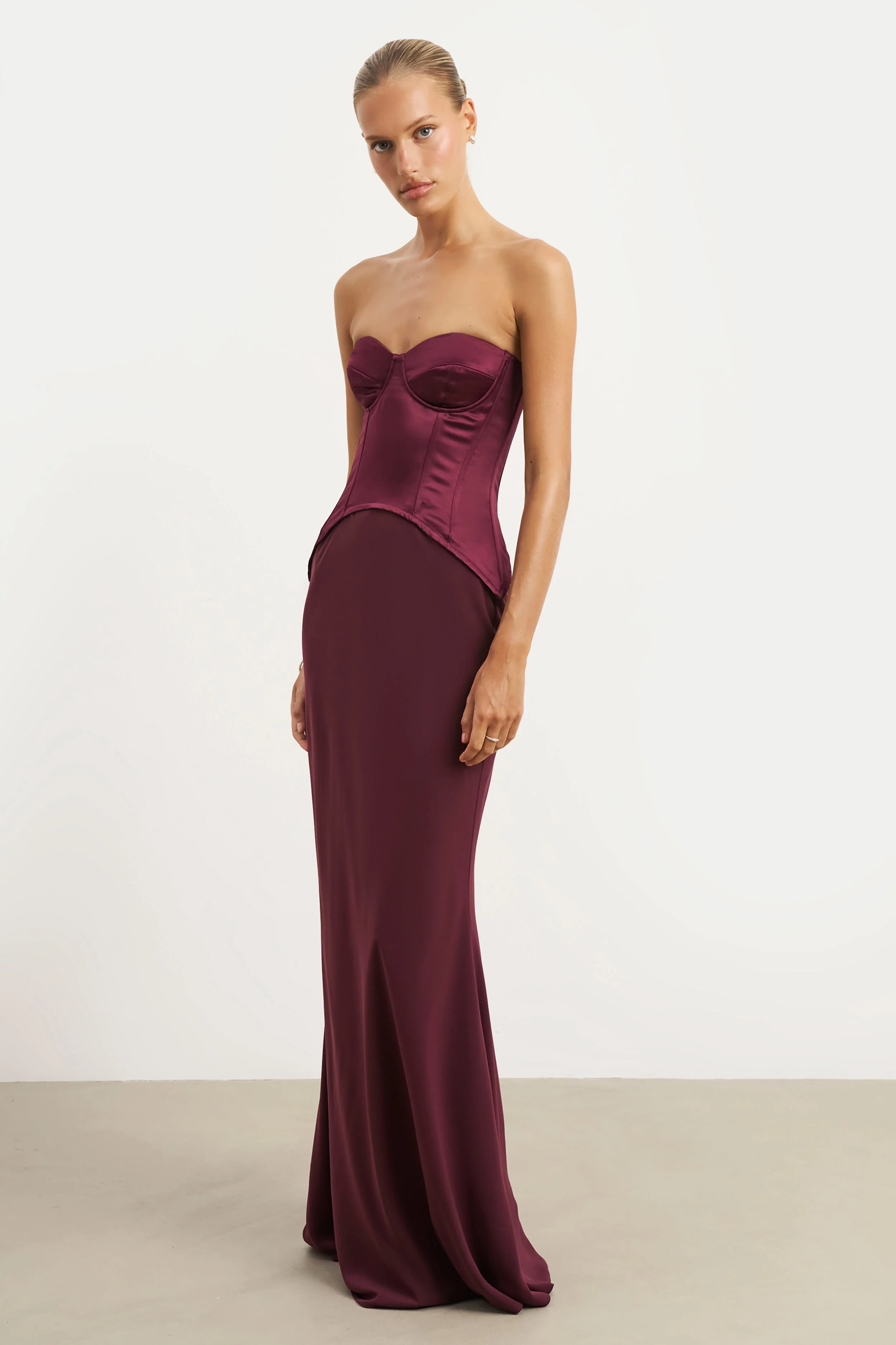 Satin Corset Gown with Sweetheart Neckline - Mulberry - Image 5