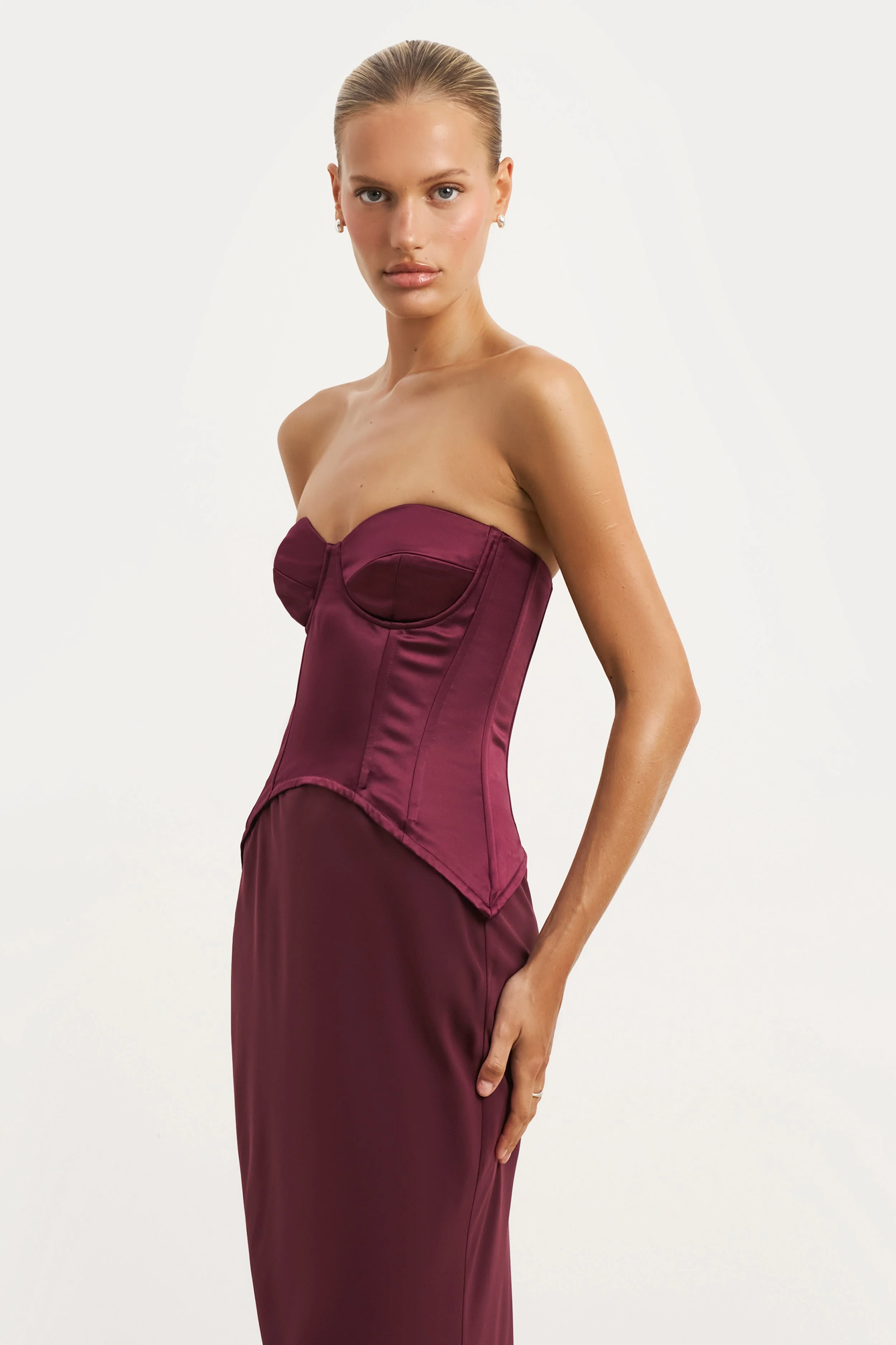 Satin Corset Gown with Sweetheart Neckline - Mulberry - Image 6