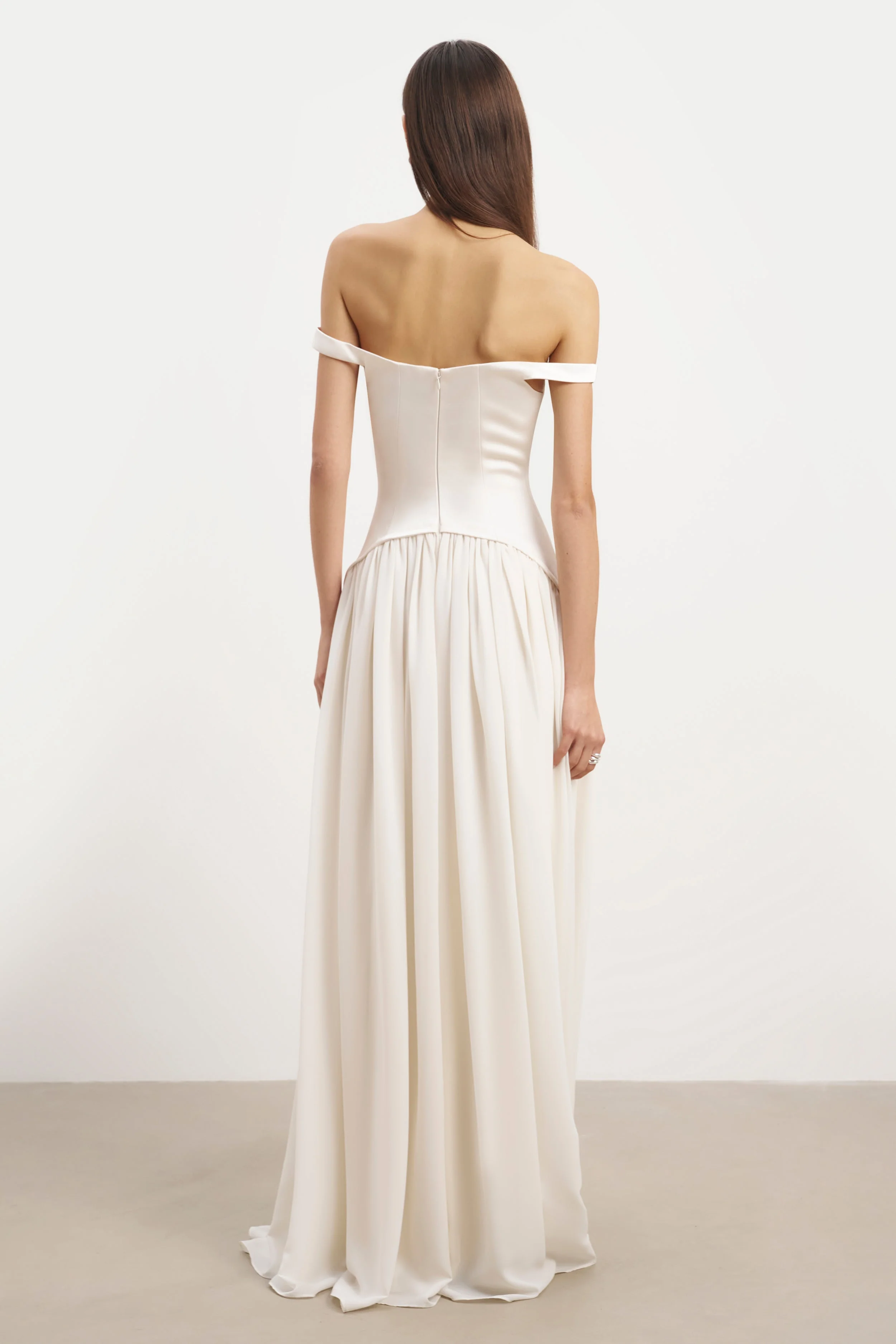 Satin Corset Off Shoulder Gown - Cream - Image 12