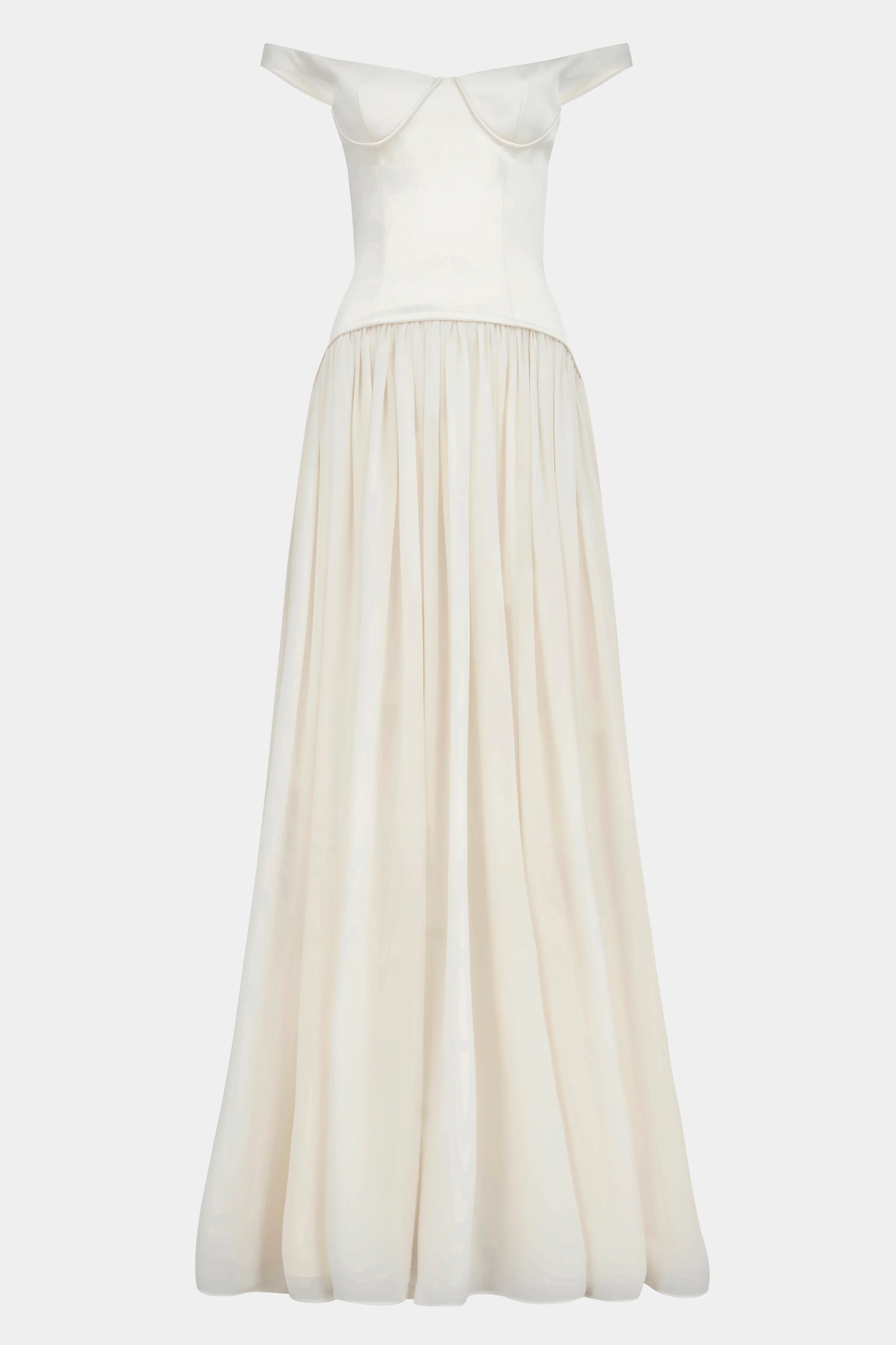 Satin Corset Off Shoulder Gown - Cream - Image 13