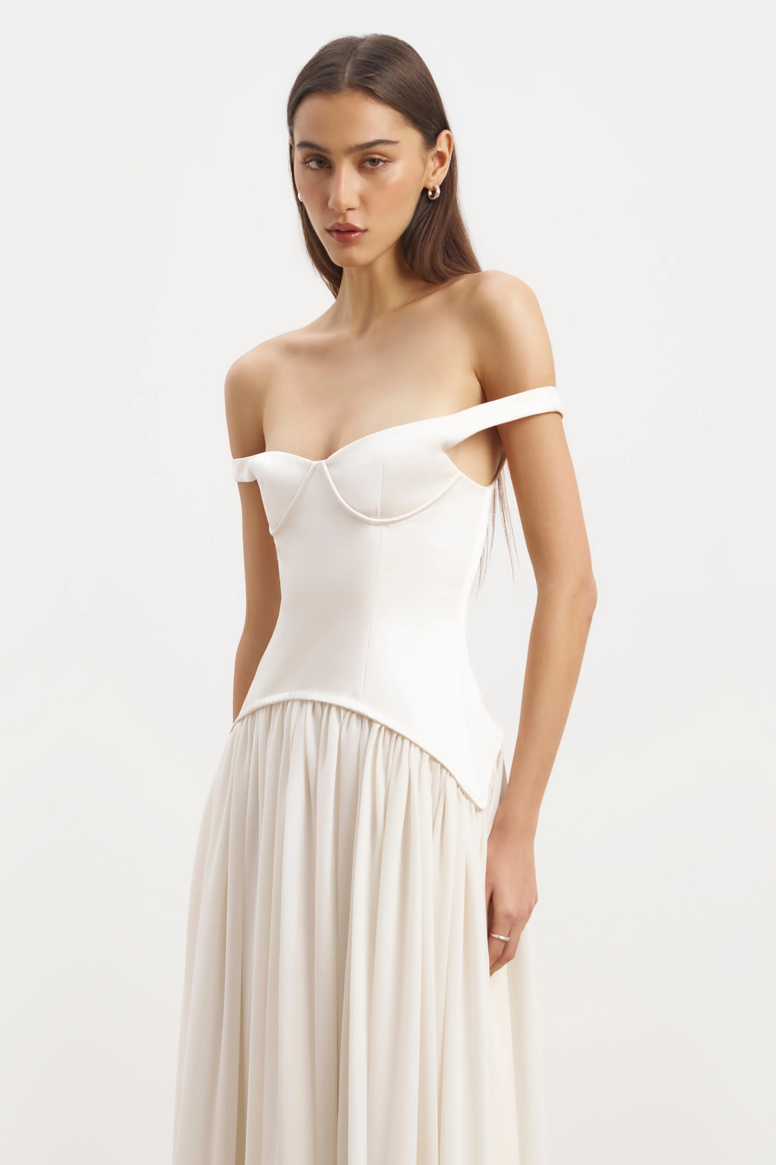 Satin Corset Off Shoulder Gown - Cream - Image 3