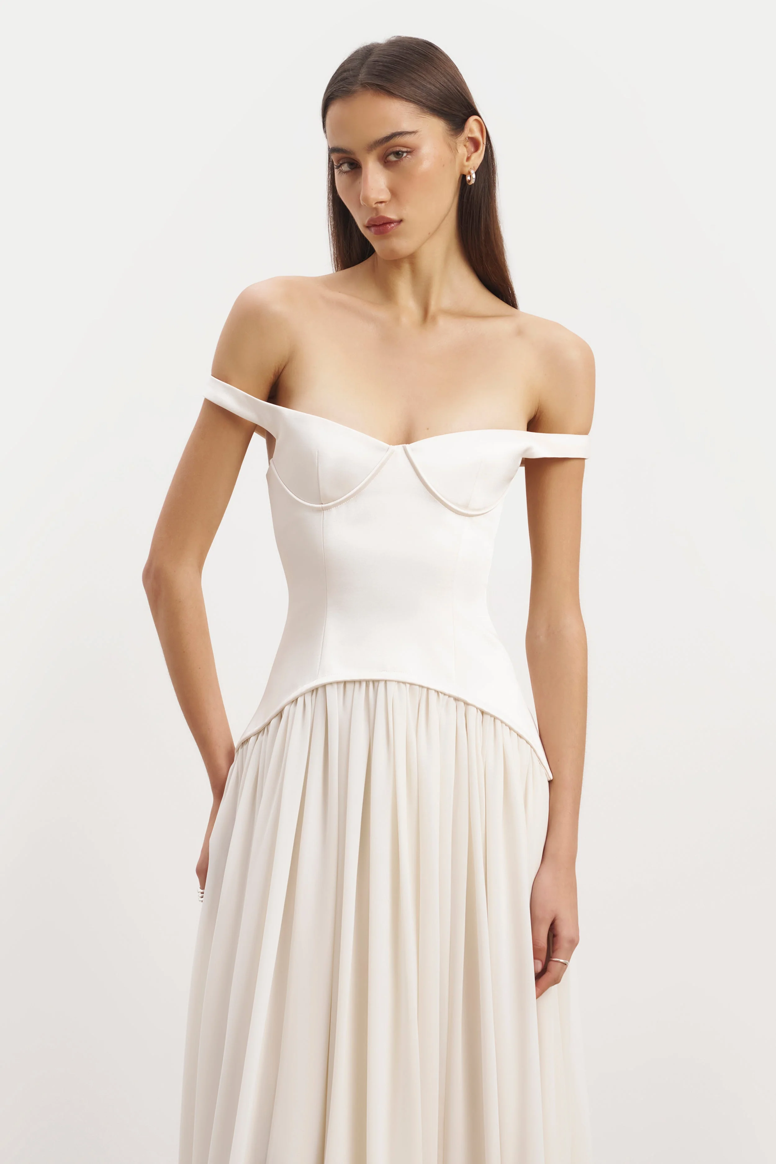 Satin Corset Off Shoulder Gown - Cream - Image 7