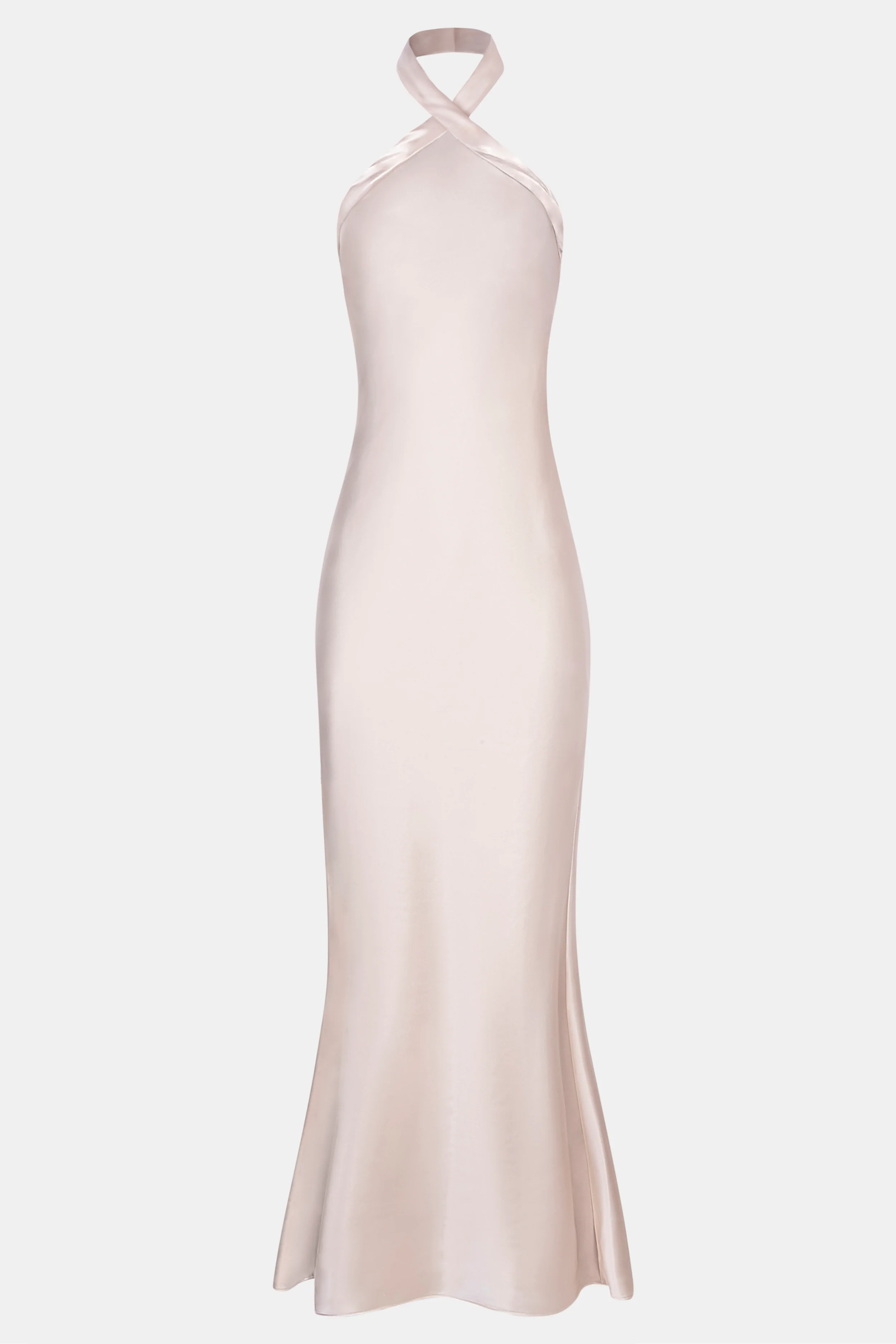Satin Cross Strap Halter Gown - Champagne - Image 7