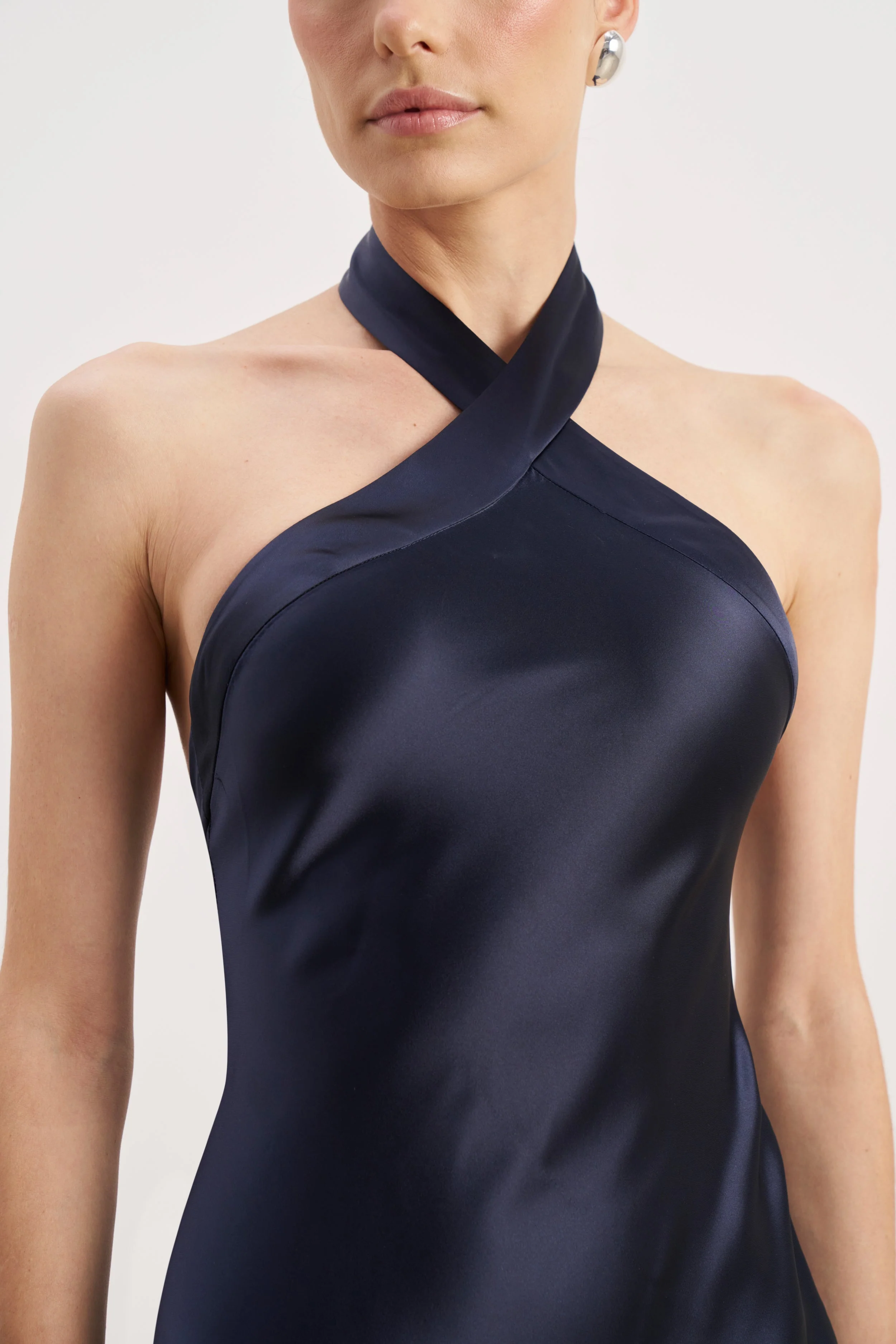 Satin Cross Strap Halter Gown - Navy - Image 5