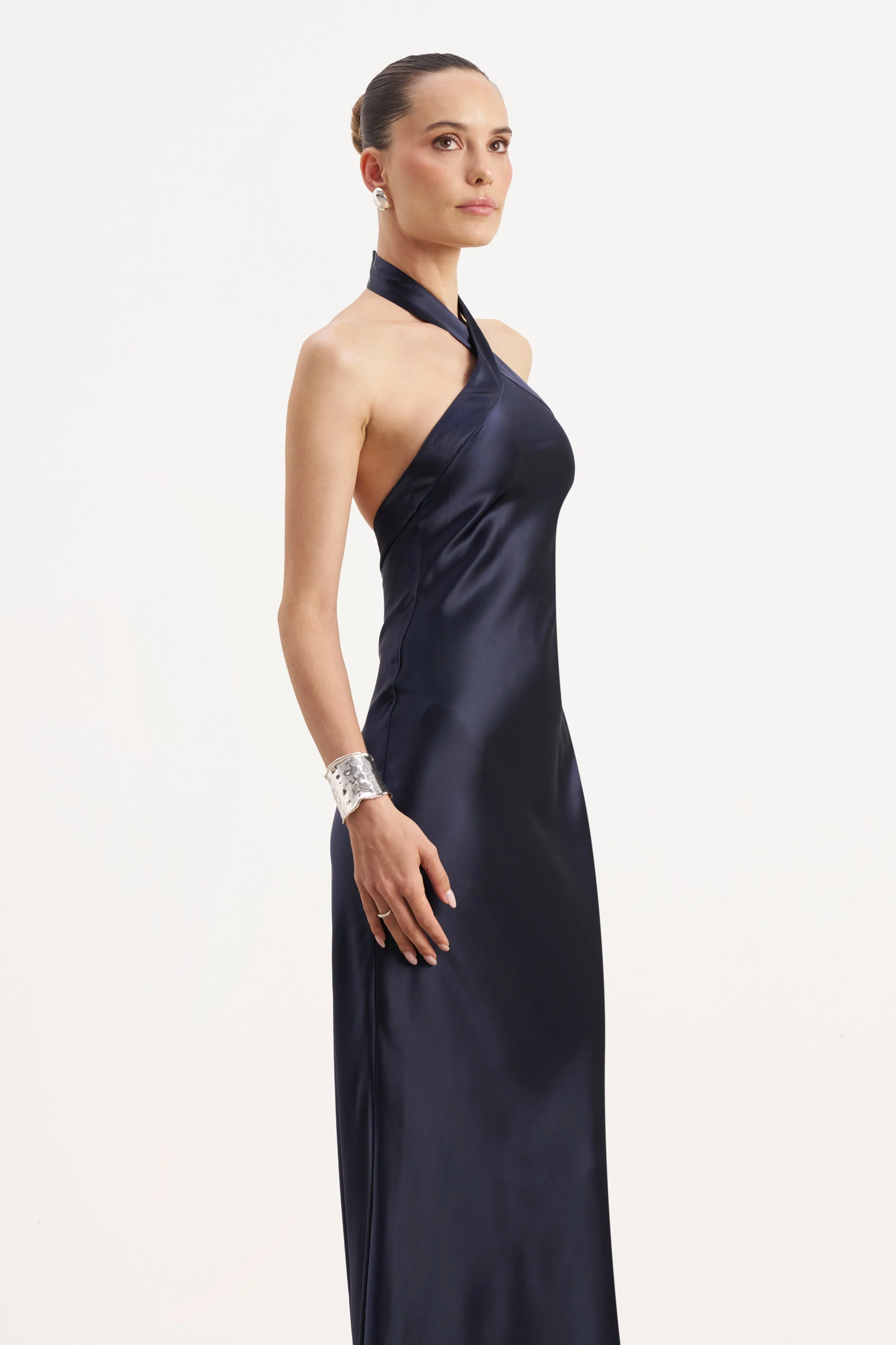 Satin Cross Strap Halter Gown - Navy - Image 6