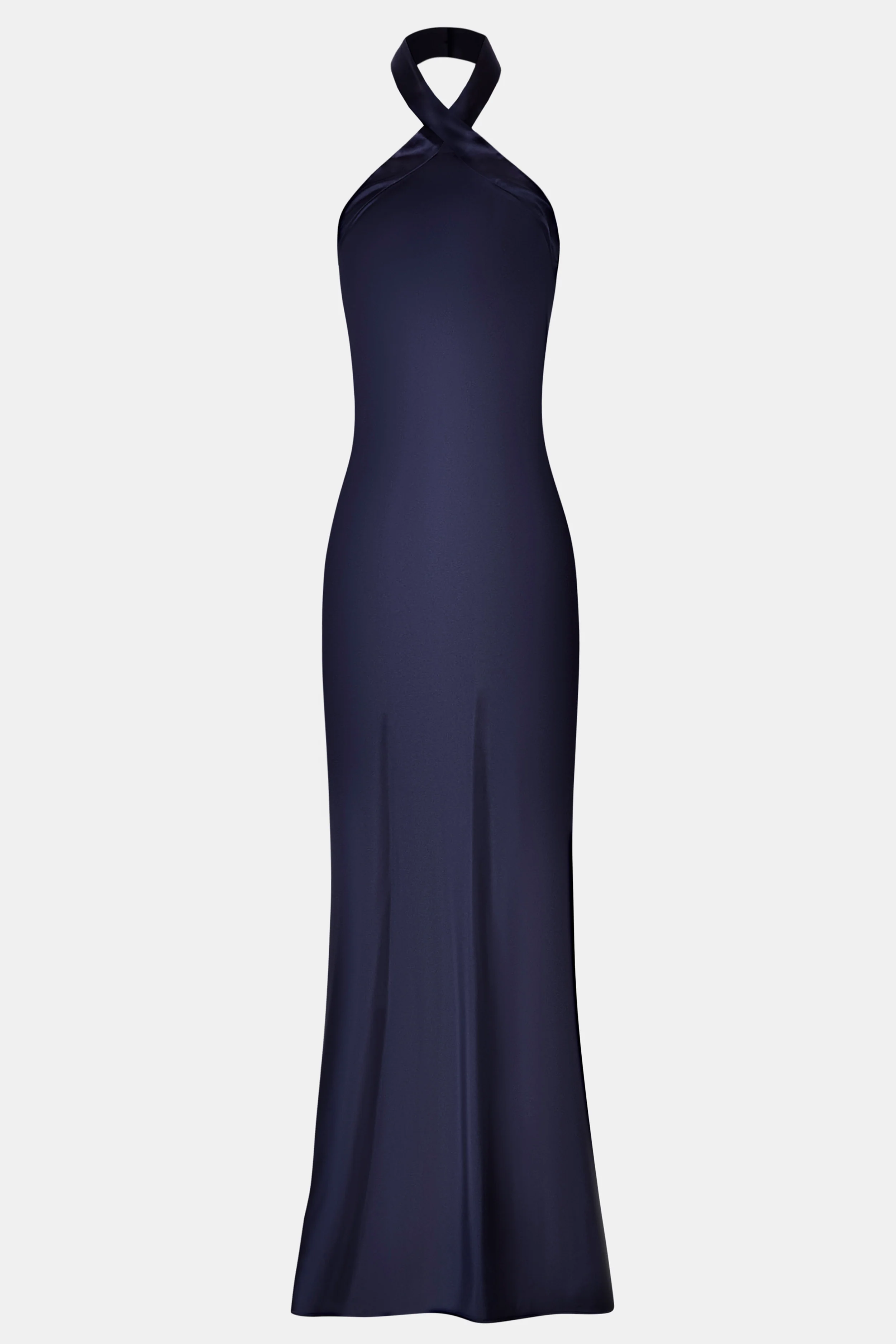 Satin Cross Strap Halter Gown - Navy - Image 7