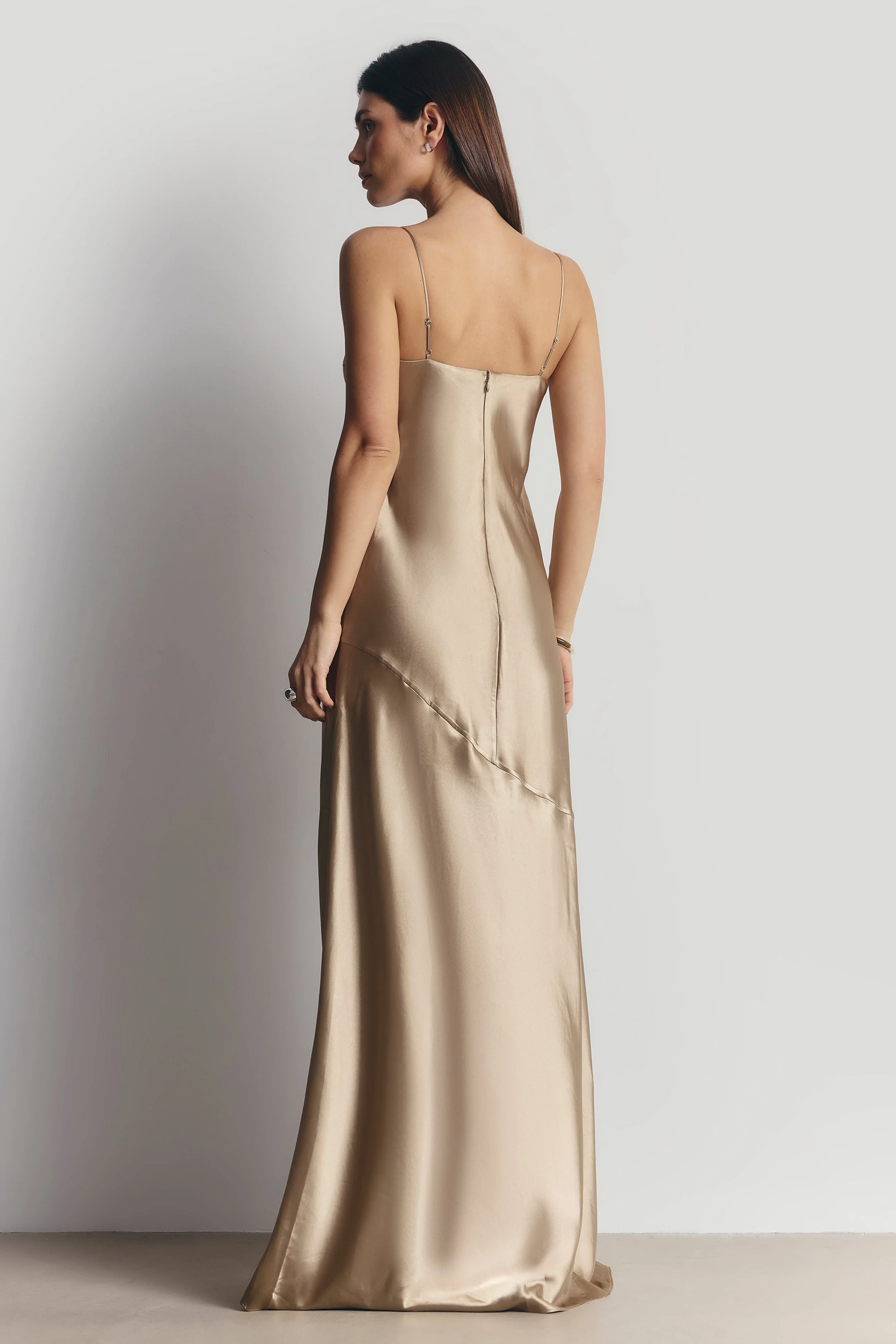 Satin Cup Detail Slip Dress - Bronze - Image 2
