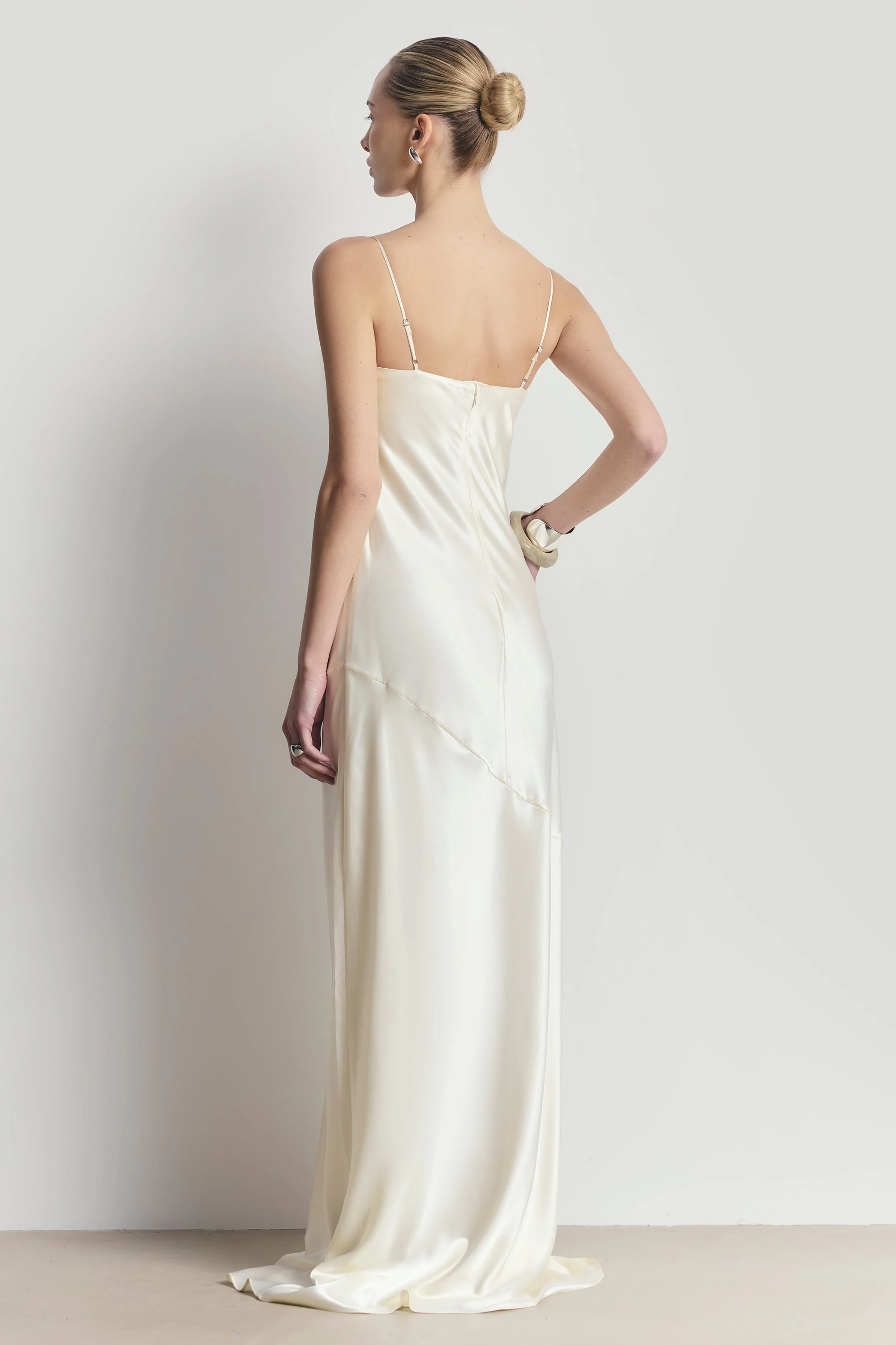 Satin Cup Detail Slip Dress - Cream - Image 2