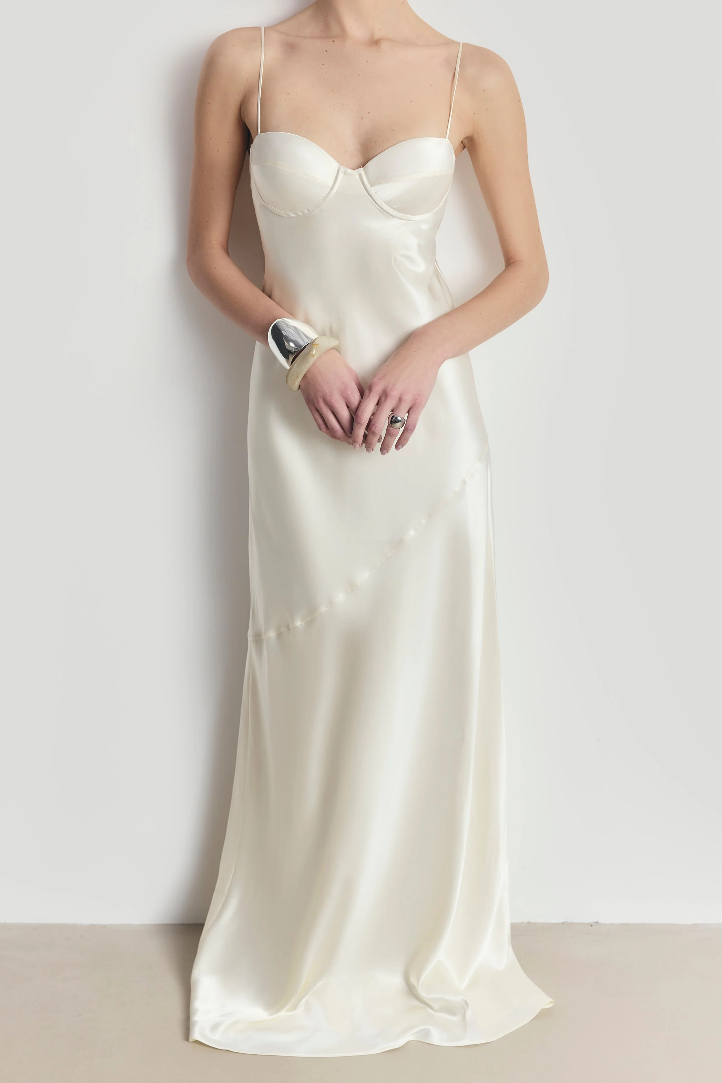 Satin Cup Detail Slip Dress - Cream - Image 5