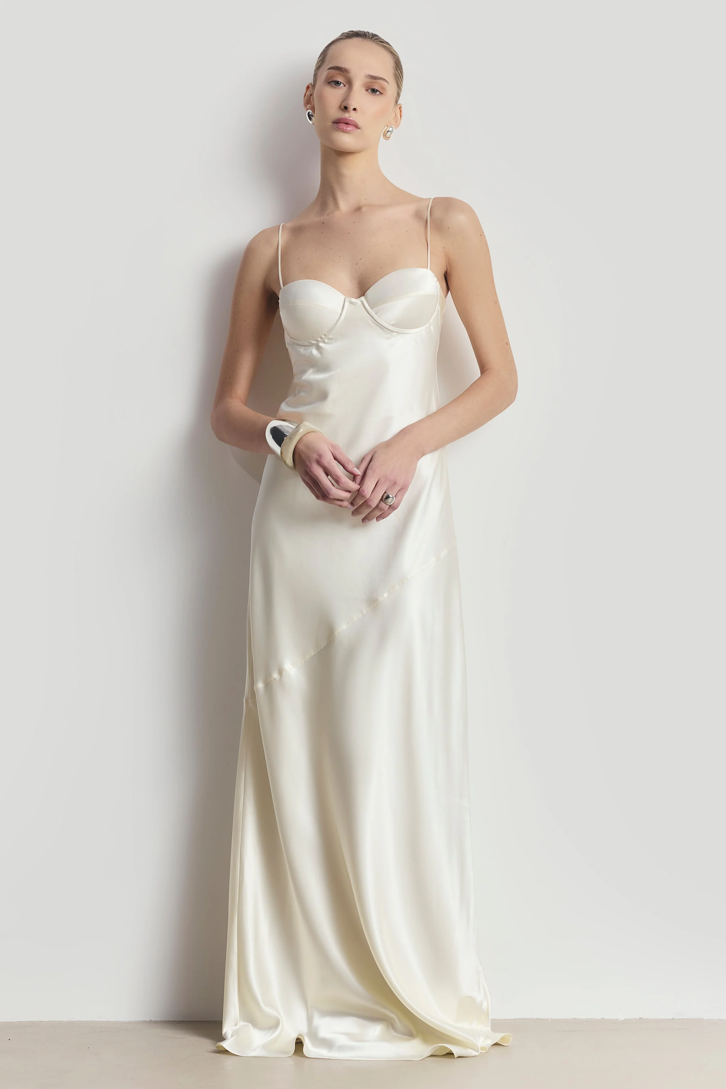 Satin Cup Detail Slip Dress - Cream - Image 7