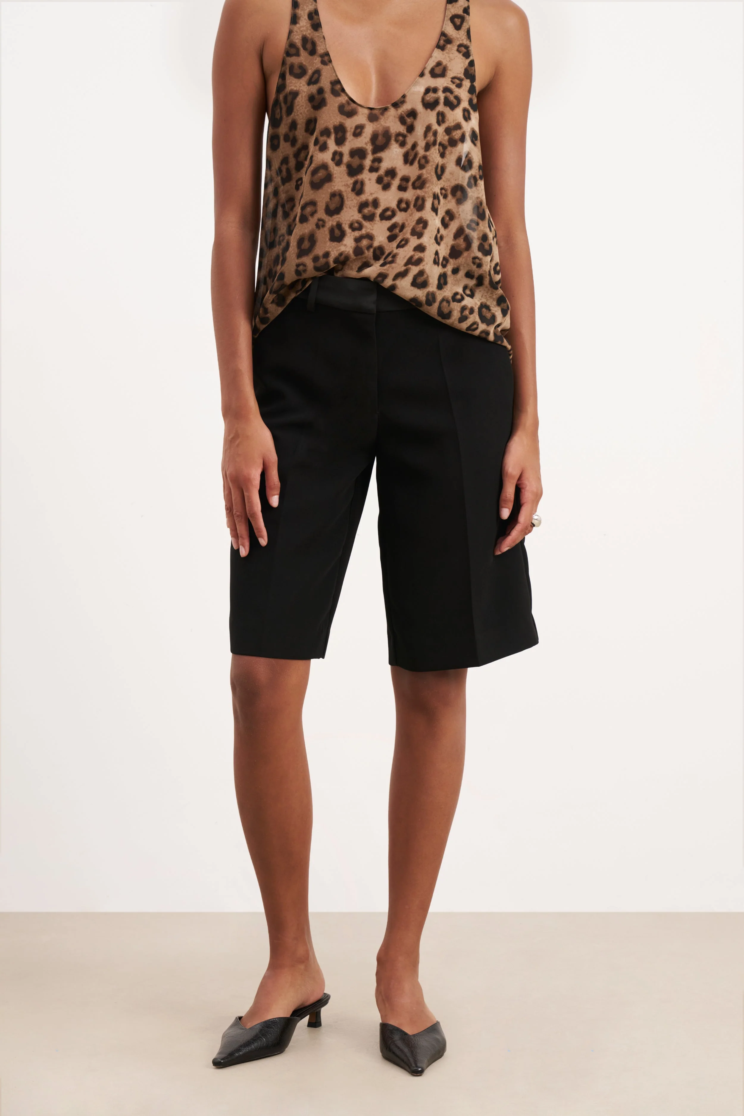 Satin Detail Longline Shorts - Black - Image 4