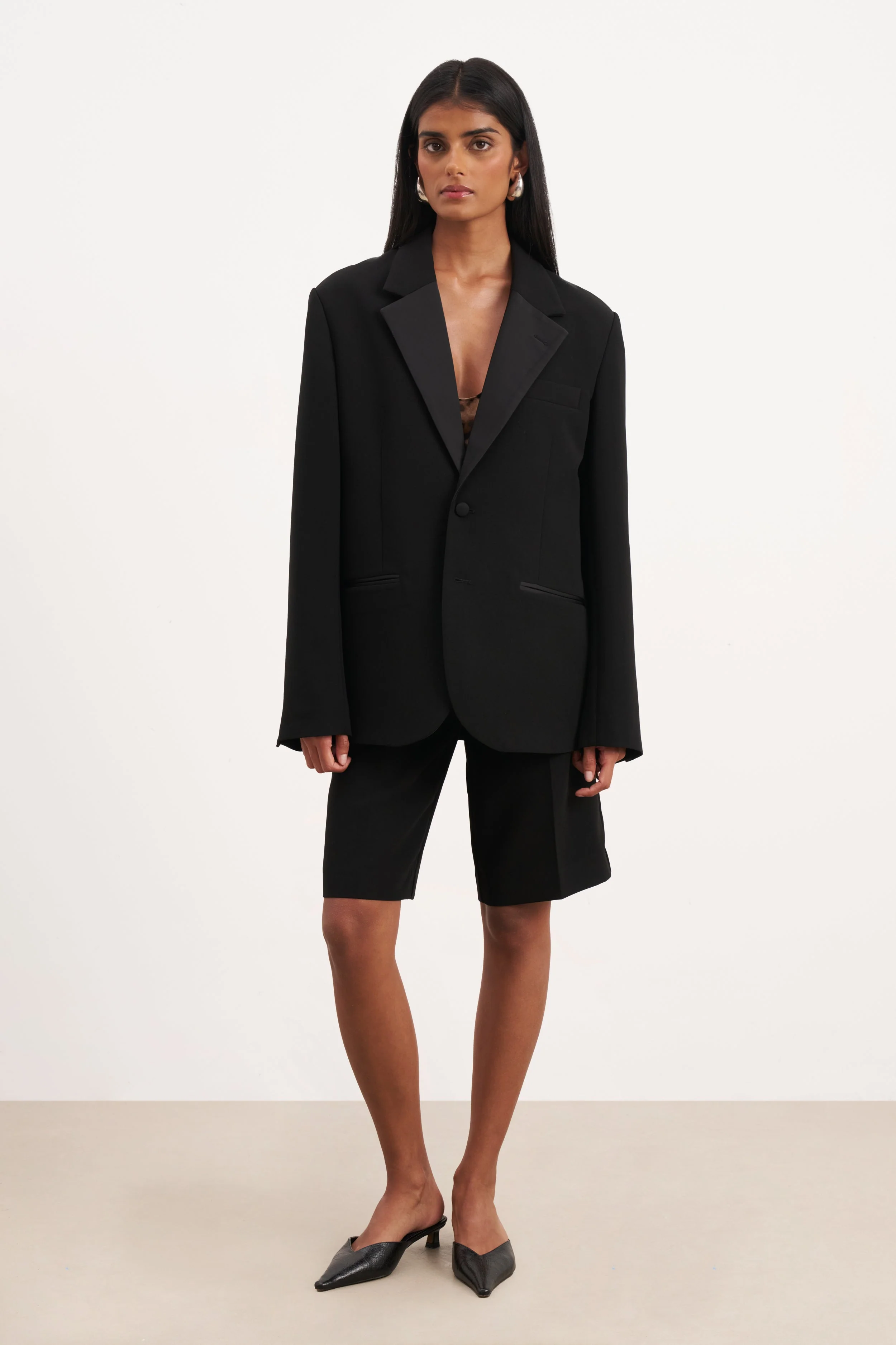 Satin Detail Longline Shorts - Black - Image 5