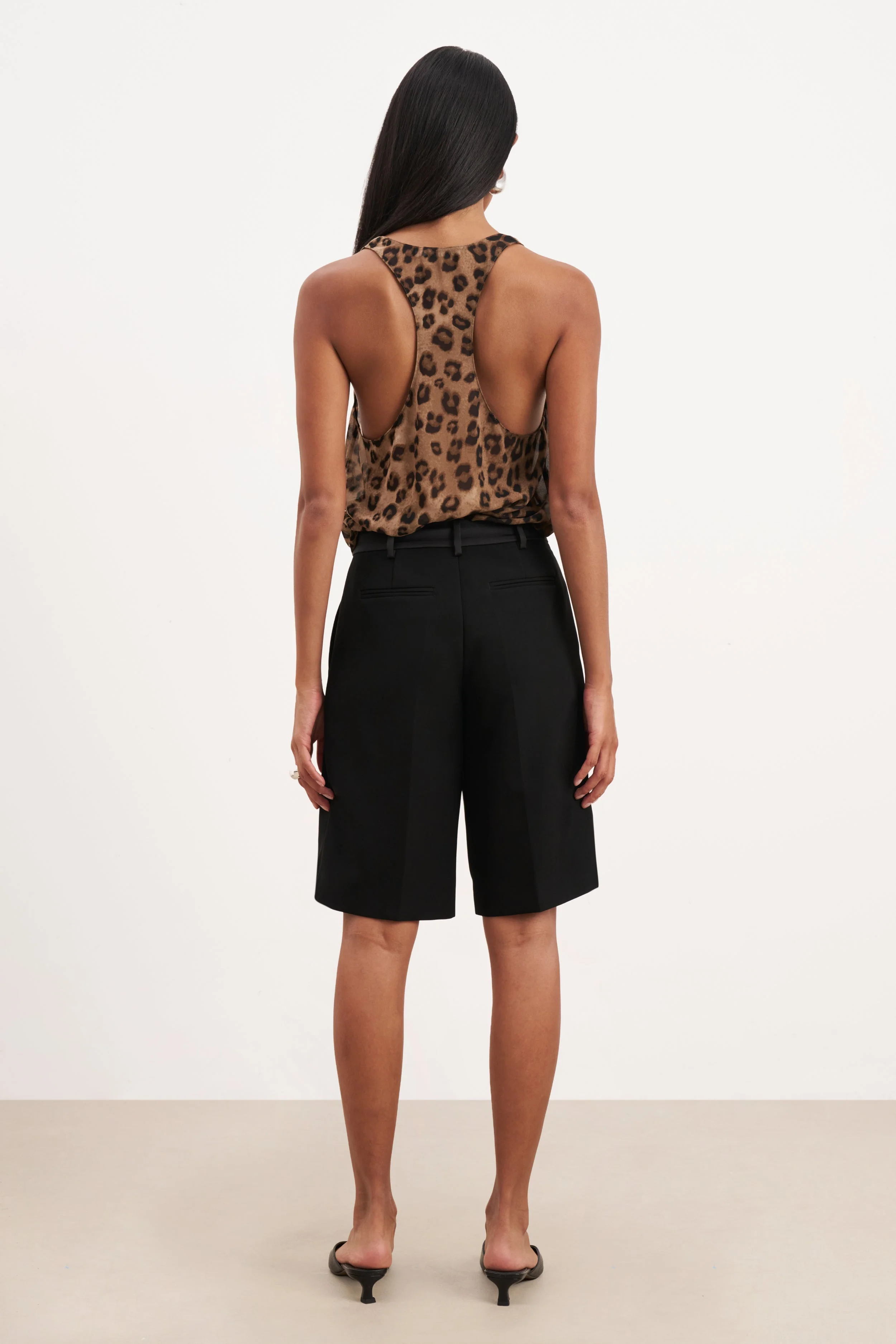 Satin Detail Longline Shorts - Black - Image 9