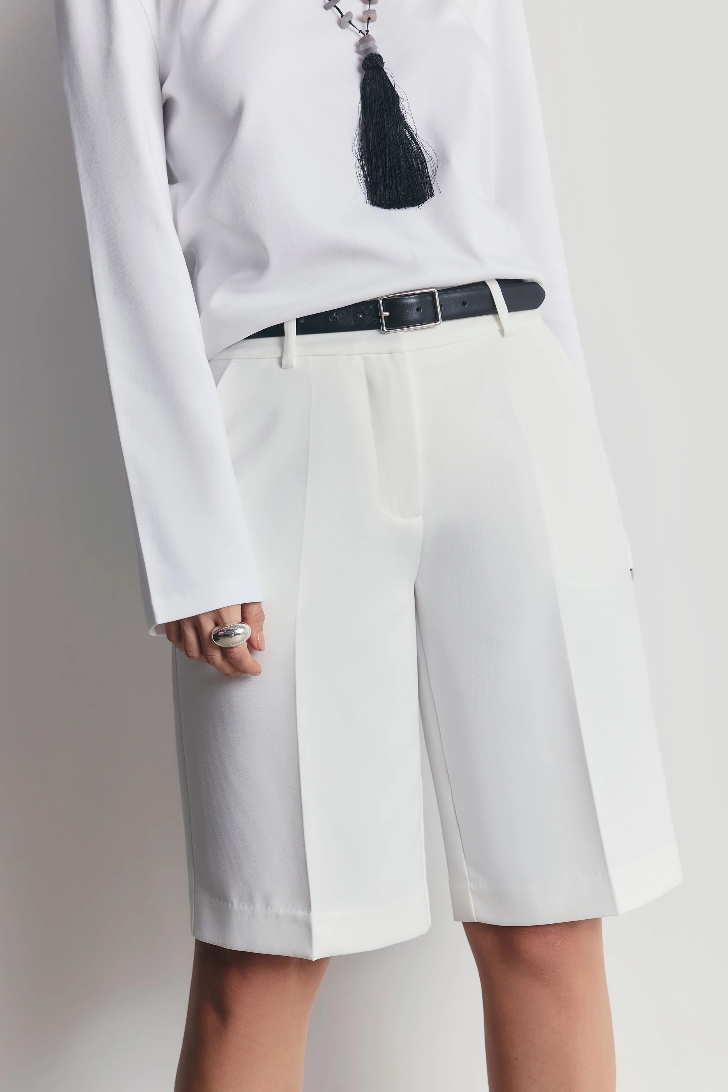 Satin Detail Longline Shorts - White - Image 3