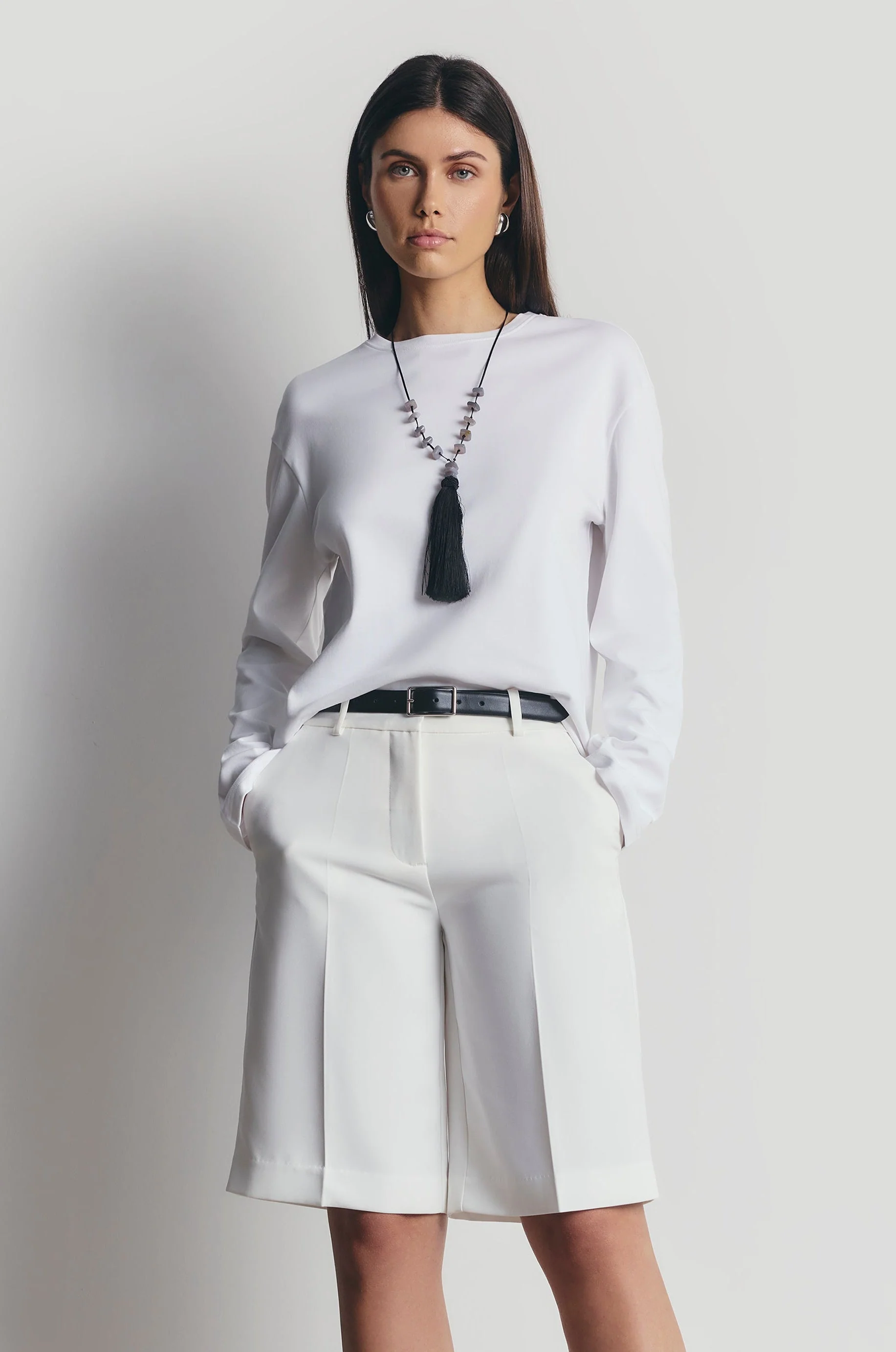Satin Detail Longline Shorts - White - Image 5