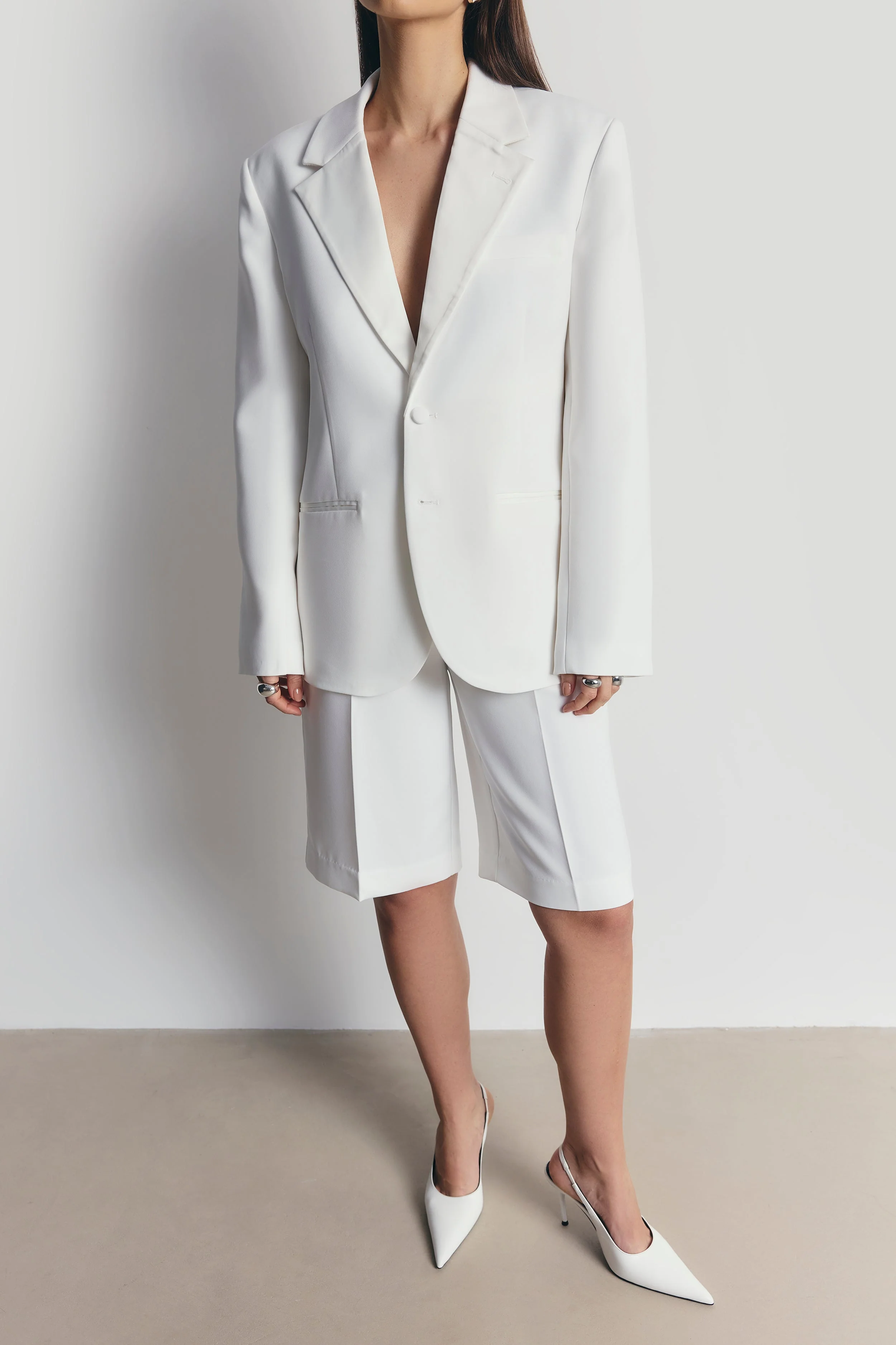Satin Detail Single Breasted Blazer - White - Image 4