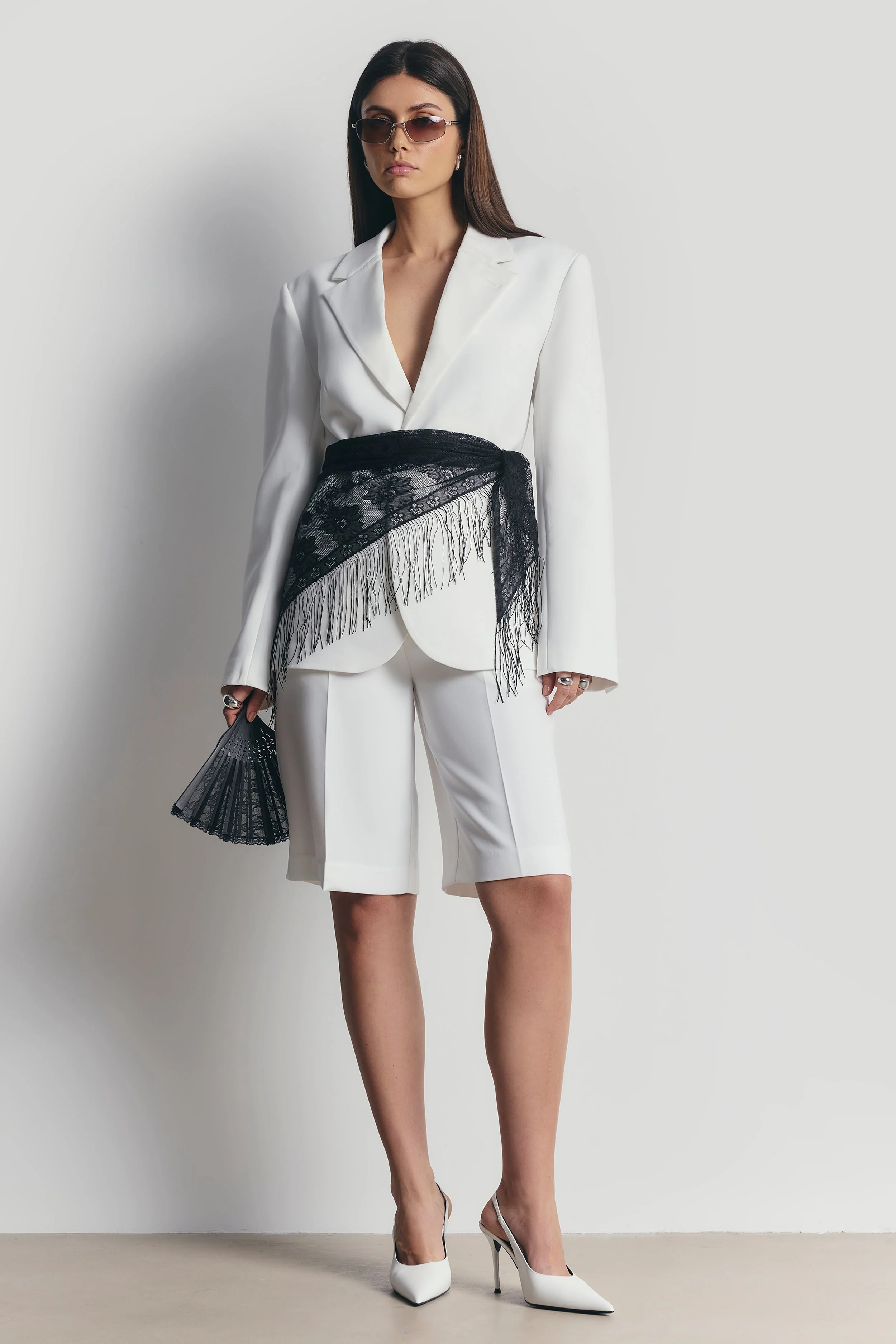 Satin Detail Single Breasted Blazer - White - Image 5
