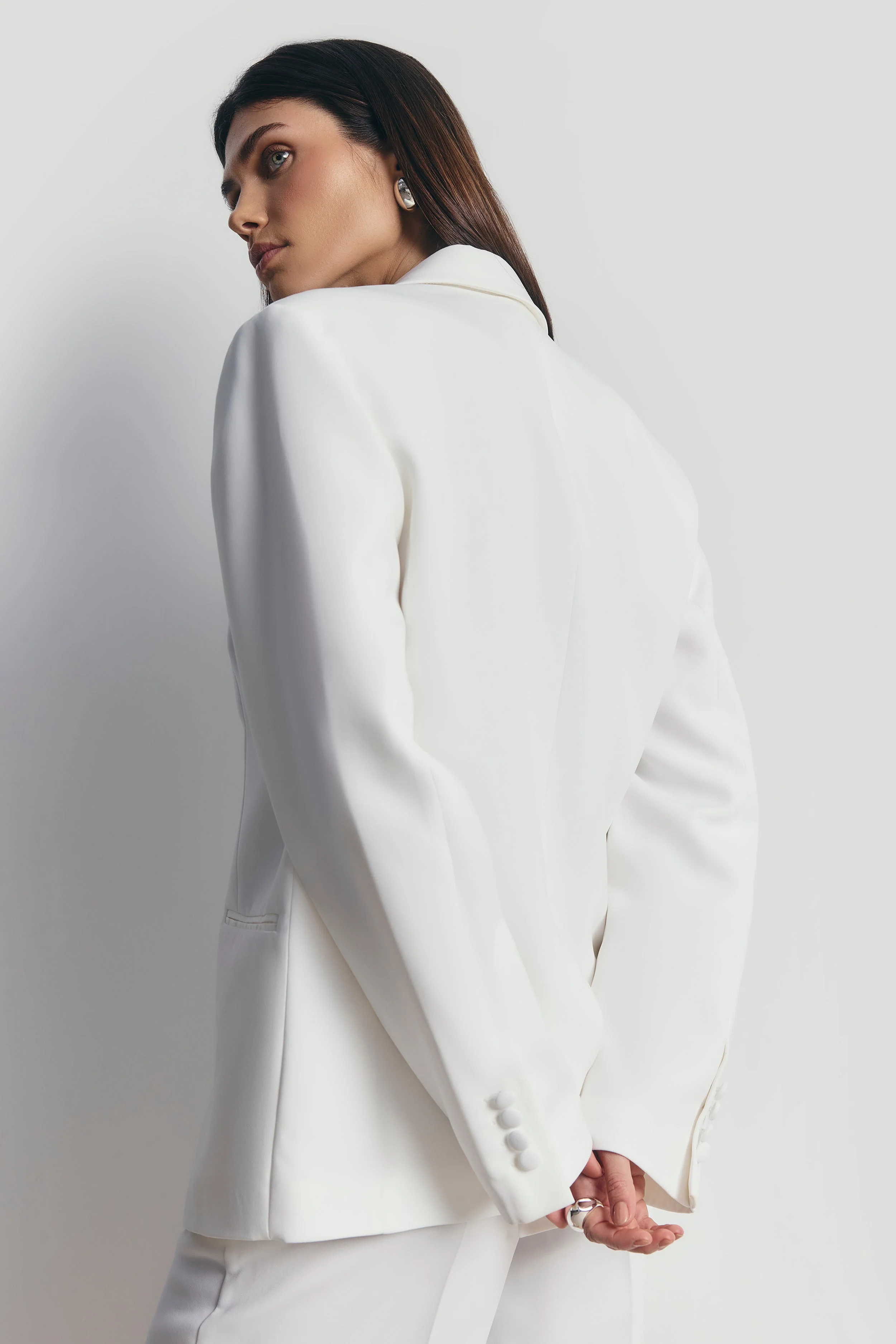 Satin Detail Single Breasted Blazer - White - Image 6
