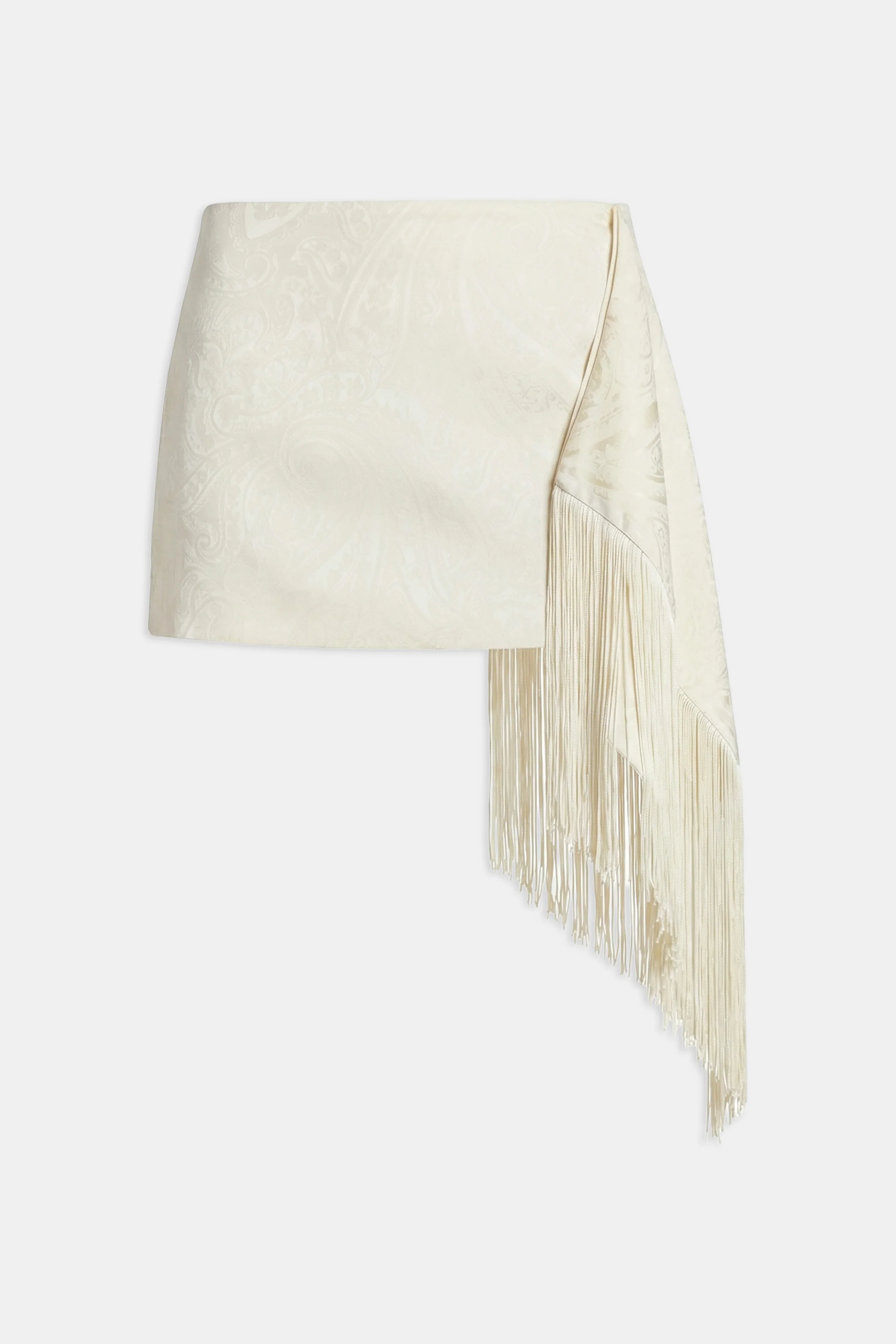 Satin Jacquard Mini Skirt with Fringing - Cream - Image 9