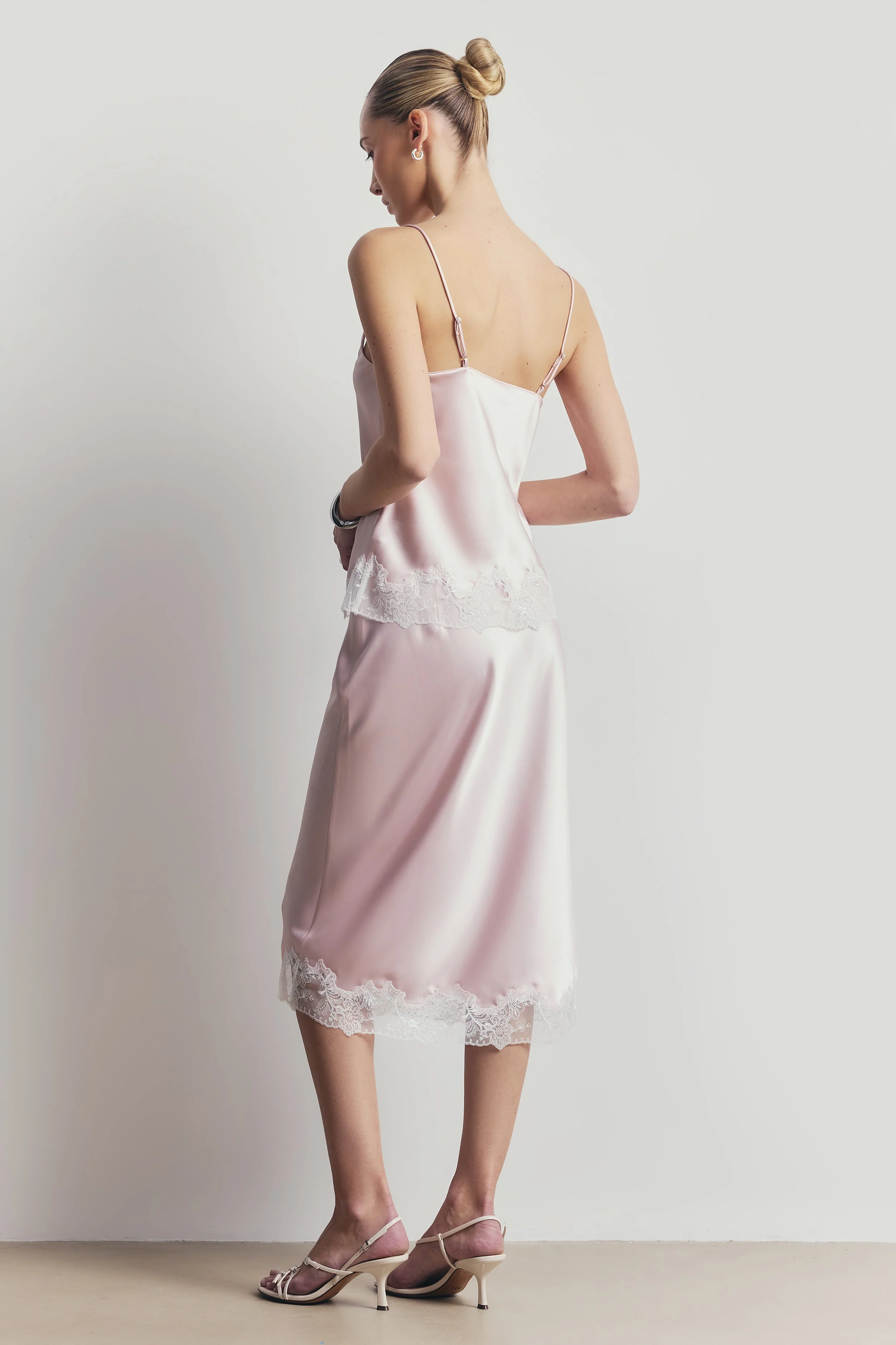Satin Lace Detail Camisole - Blush/White - Image 7
