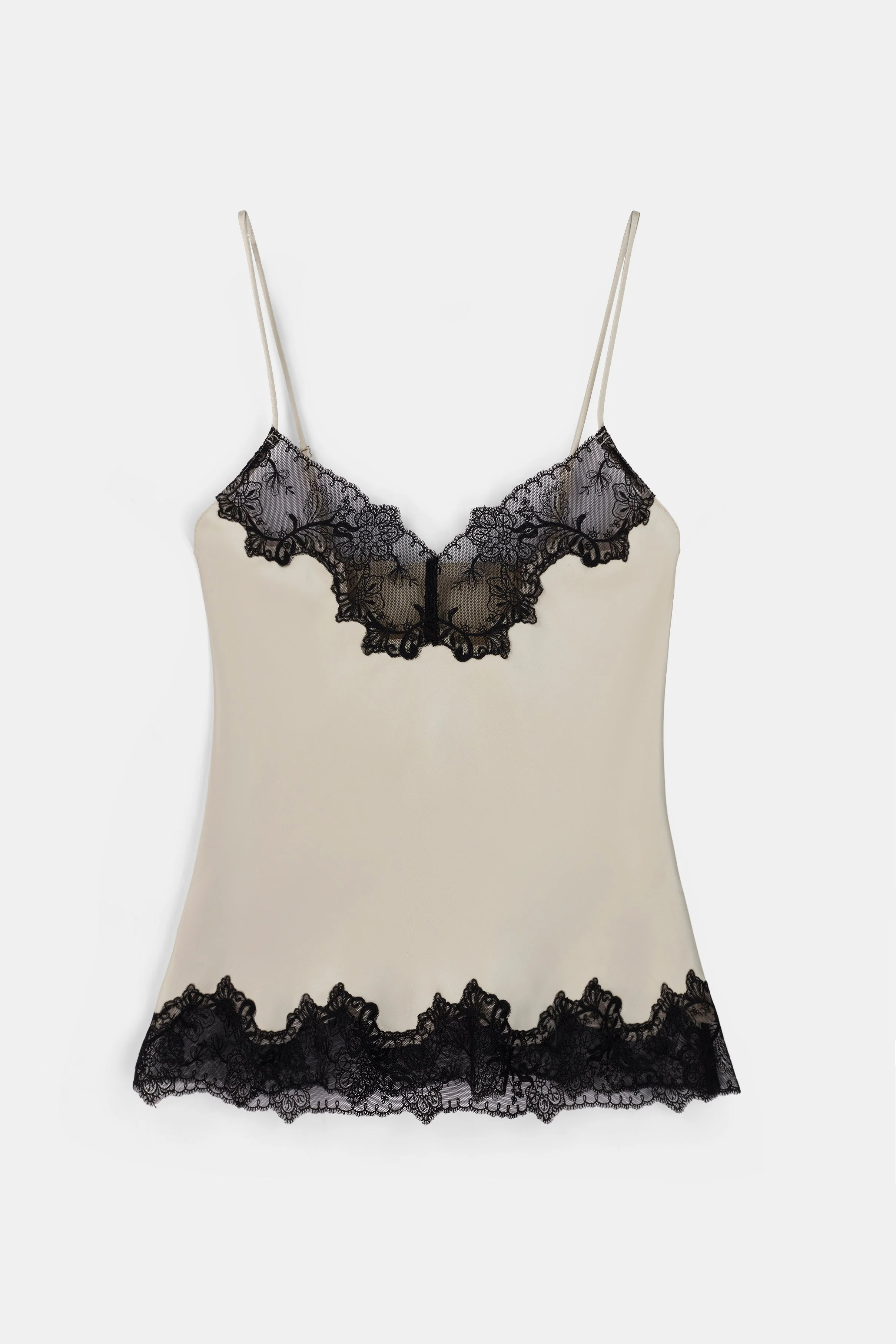 Satin Lace Detail Camisole - Champagne/Black - Image 9