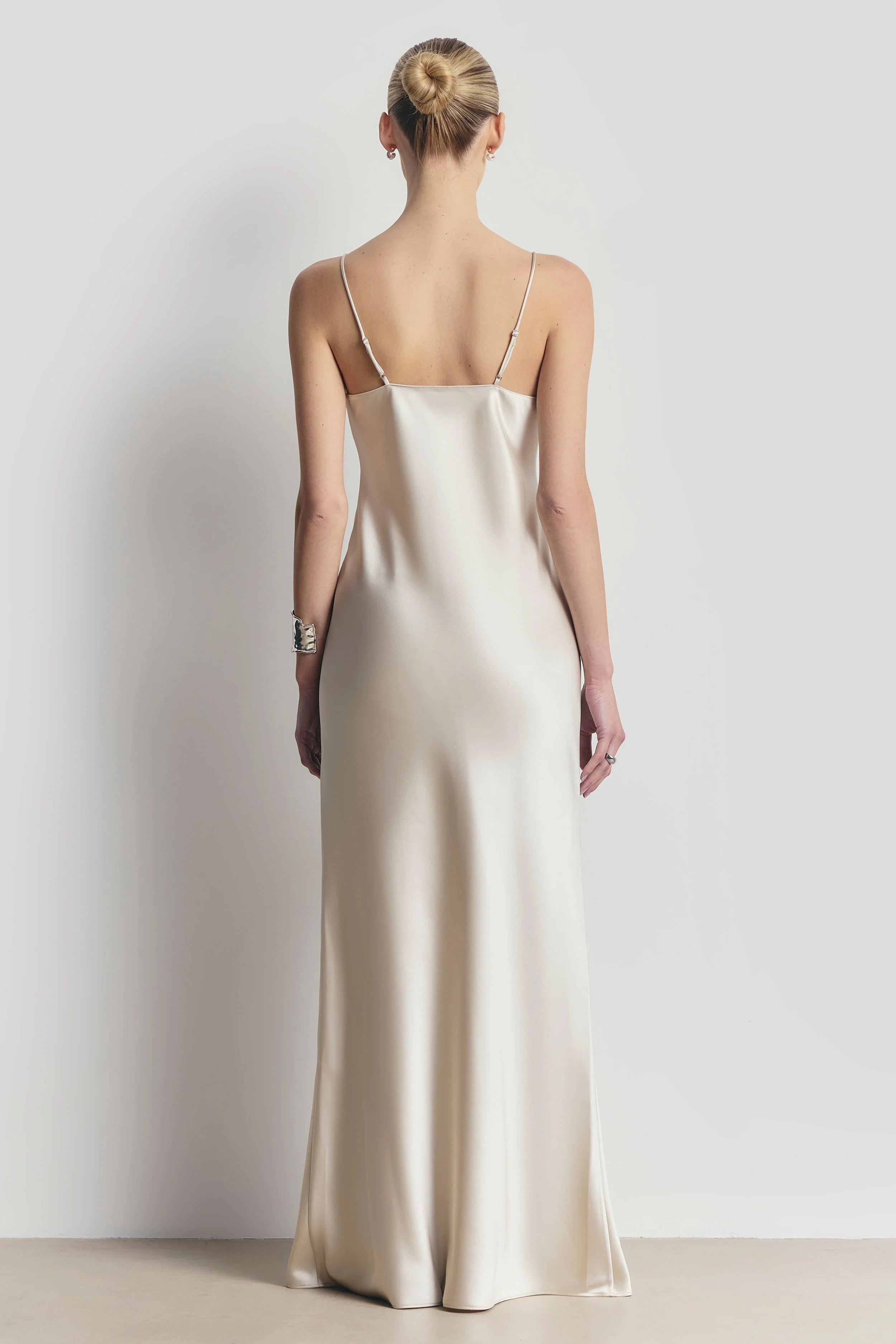 Satin Lace Detail Camisole Maxi Dress - Champagne/Black - Image 2