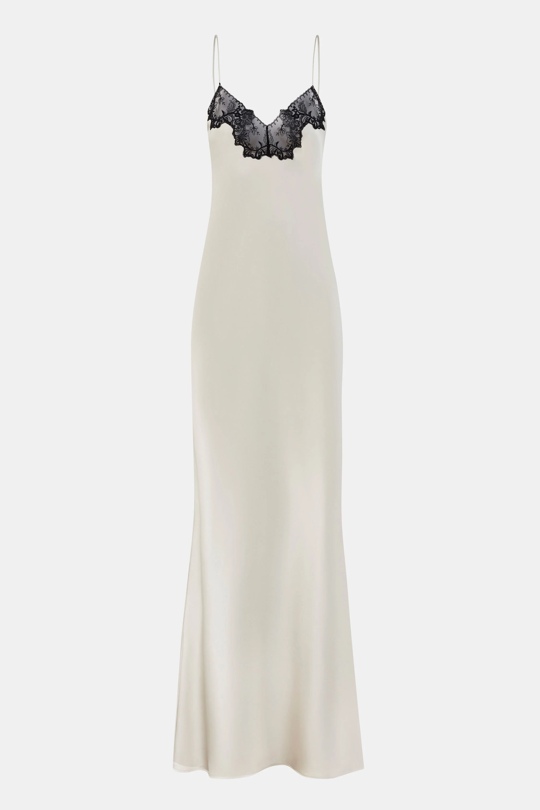 Satin Lace Detail Camisole Maxi Dress - Champagne/Black - Image 7