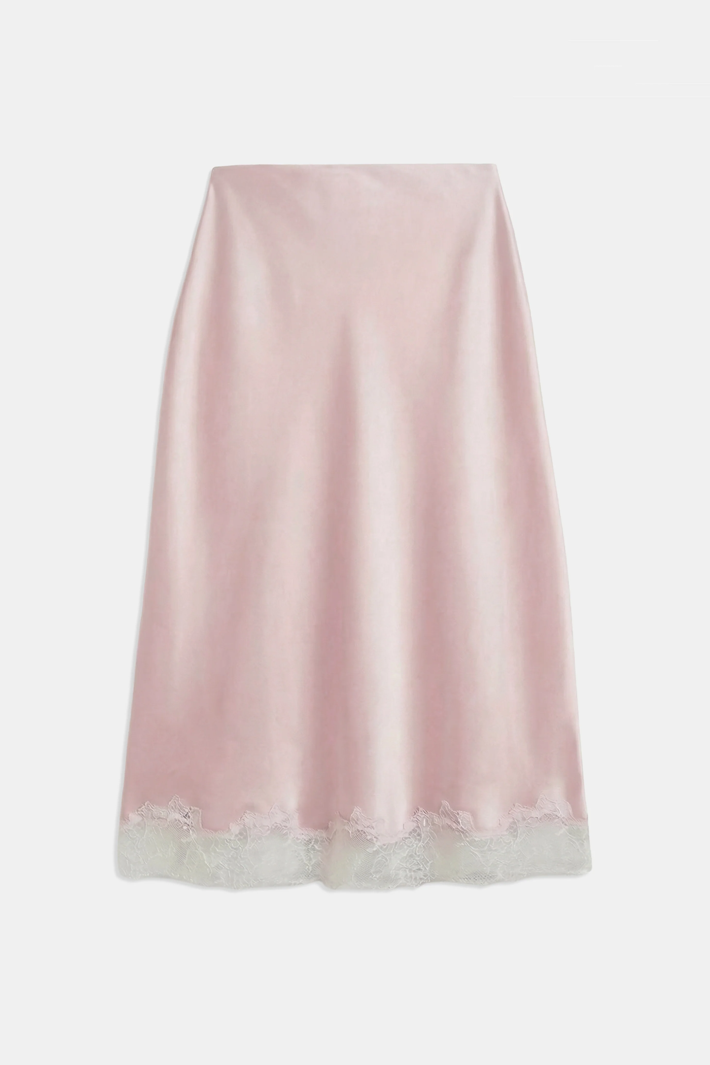Satin Lace Detail Midi Skirt - Blush/White - Image 8