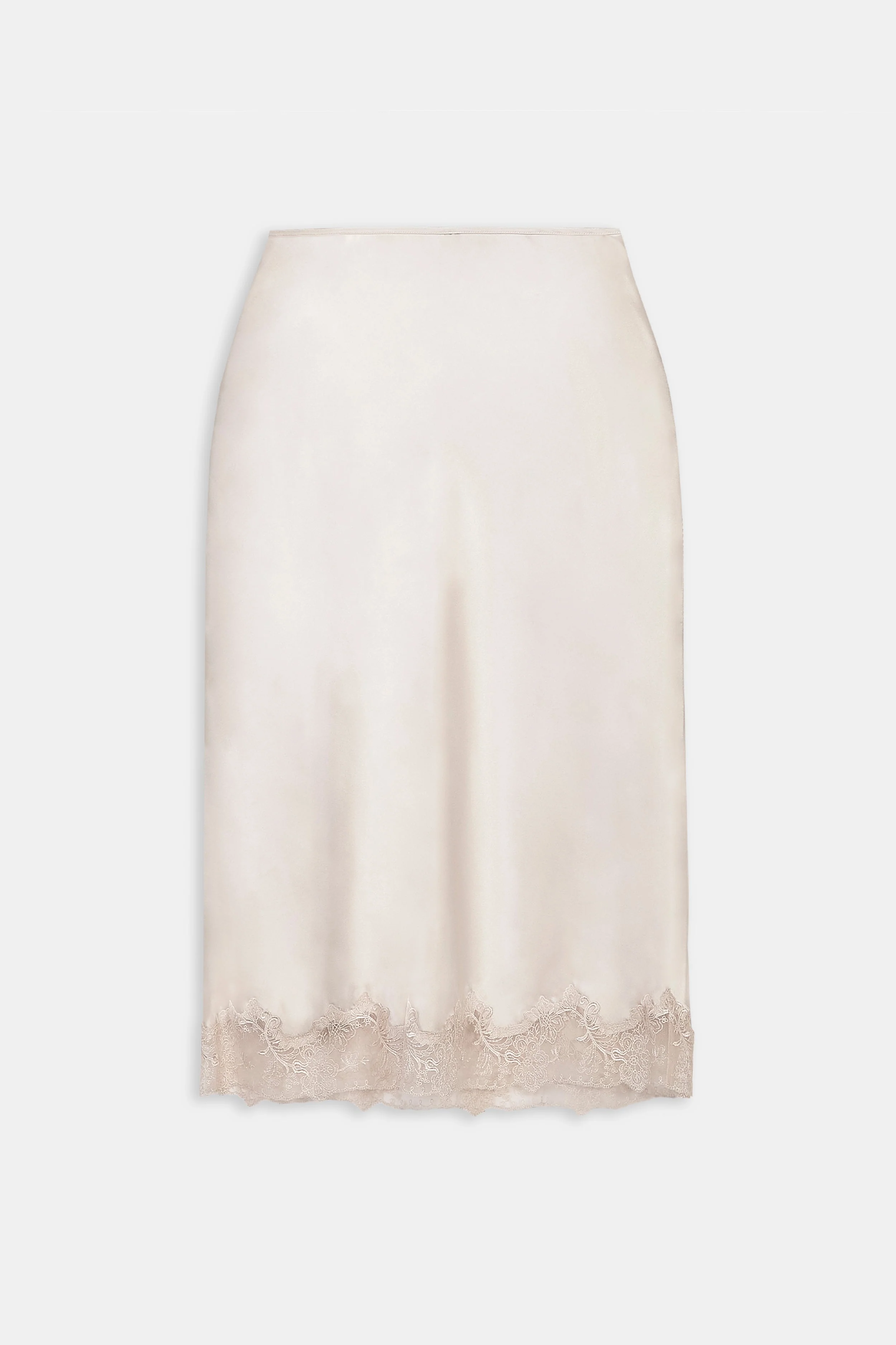 Satin Lace Detail Midi Skirt - Champagne - Image 9