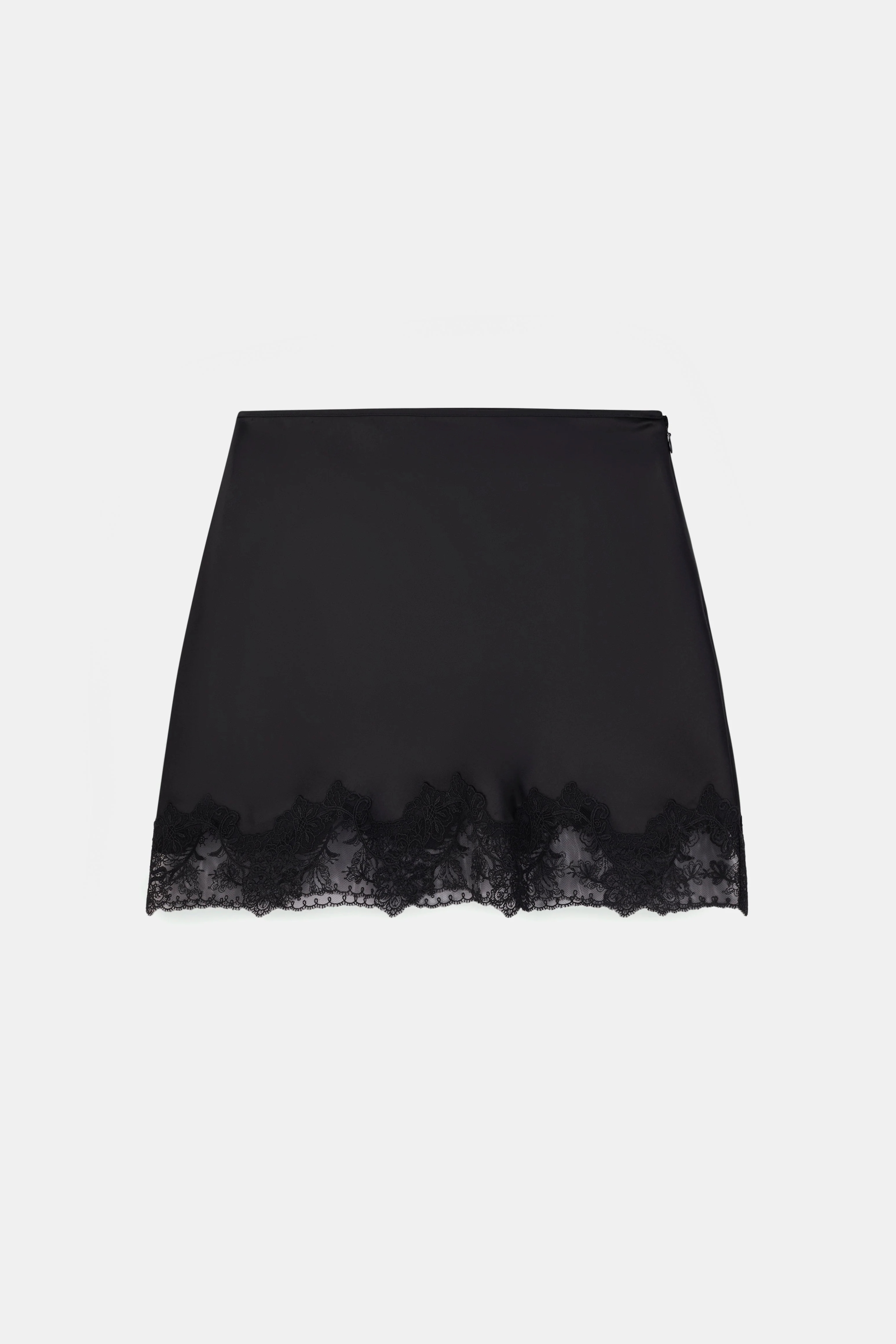 Satin Lace Detail Mini Skirt - Black - Image 7