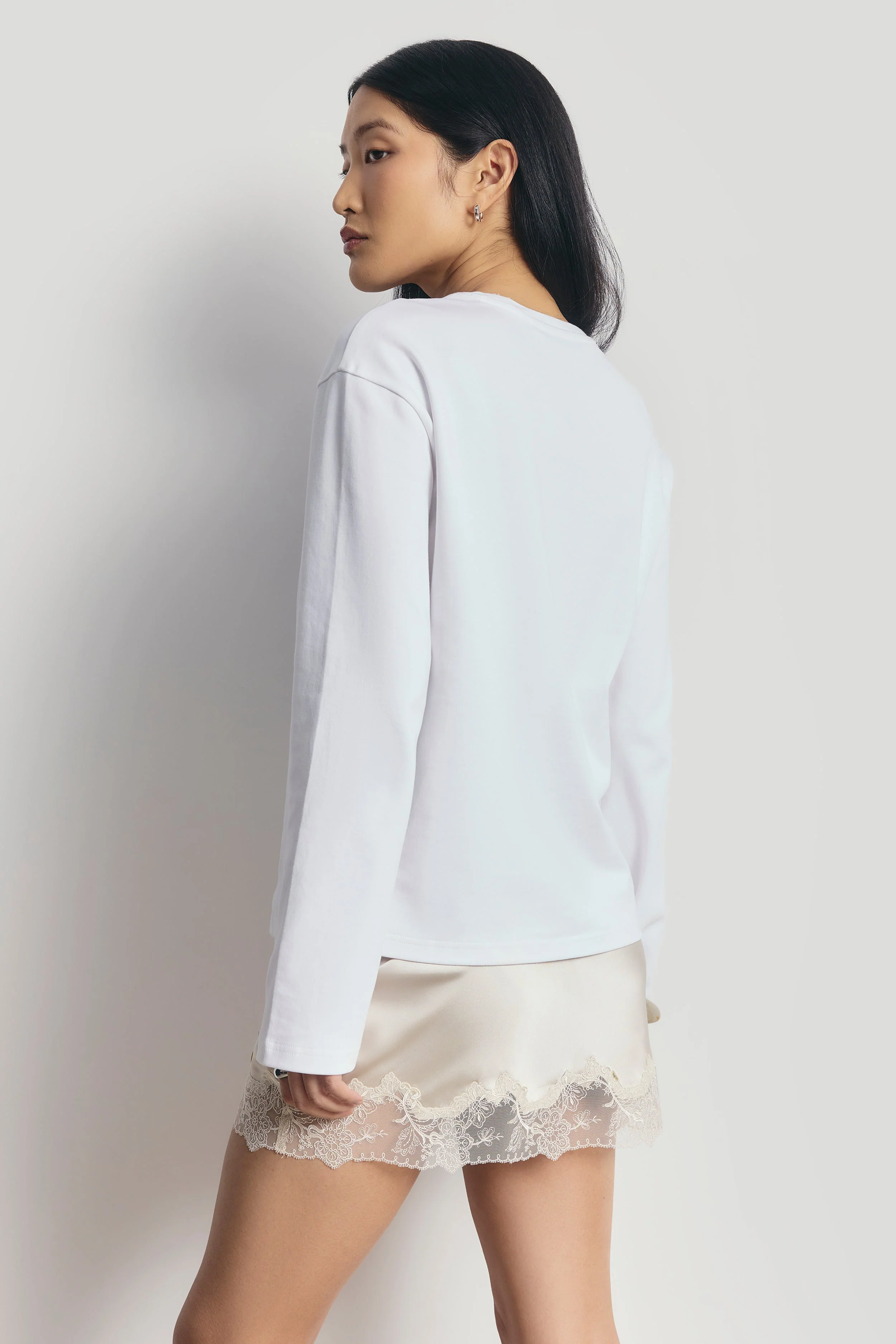 Satin Lace Detail Mini Skirt - Champagne - Image 4