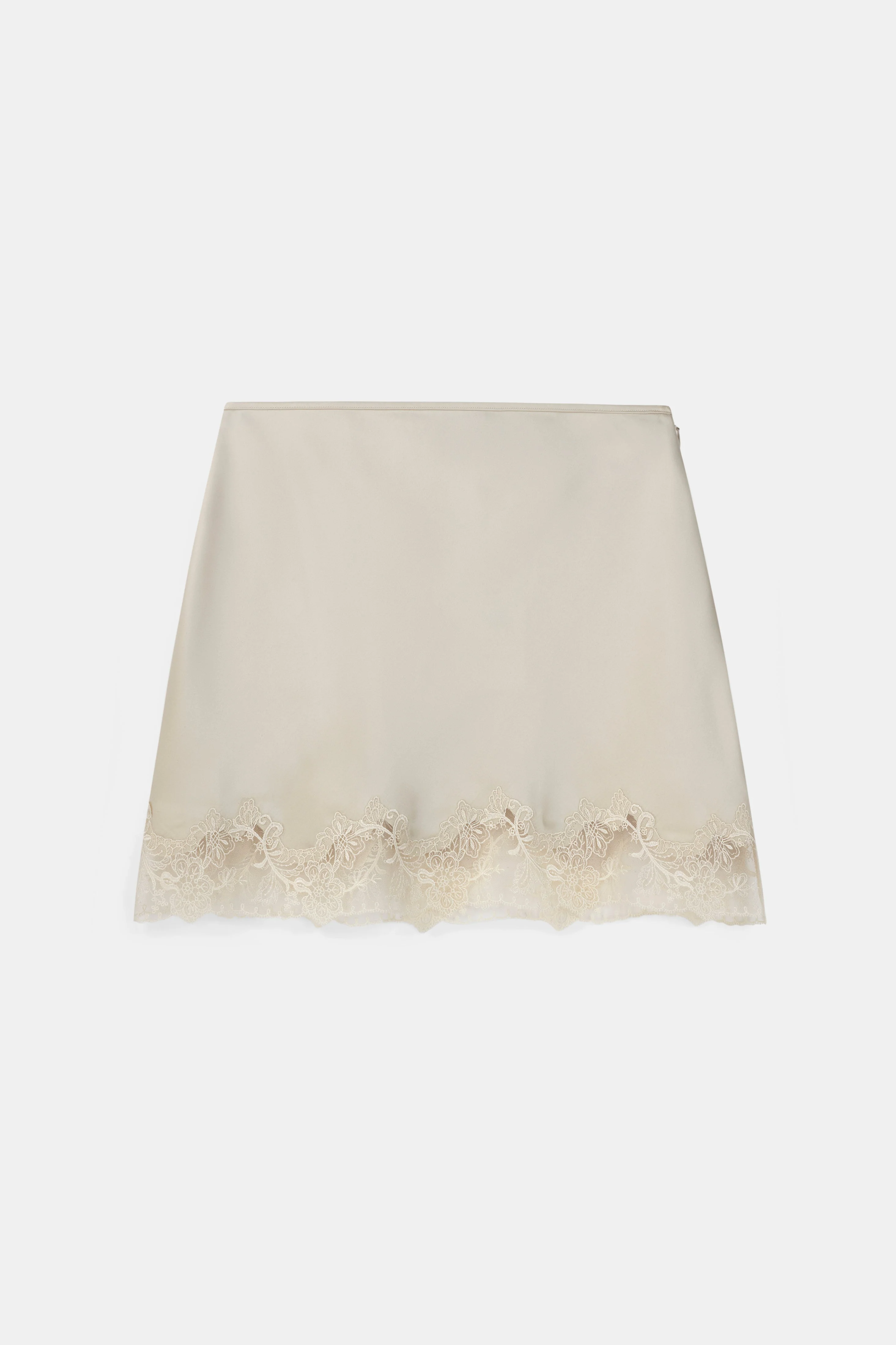 Satin Lace Detail Mini Skirt - Champagne - Image 8