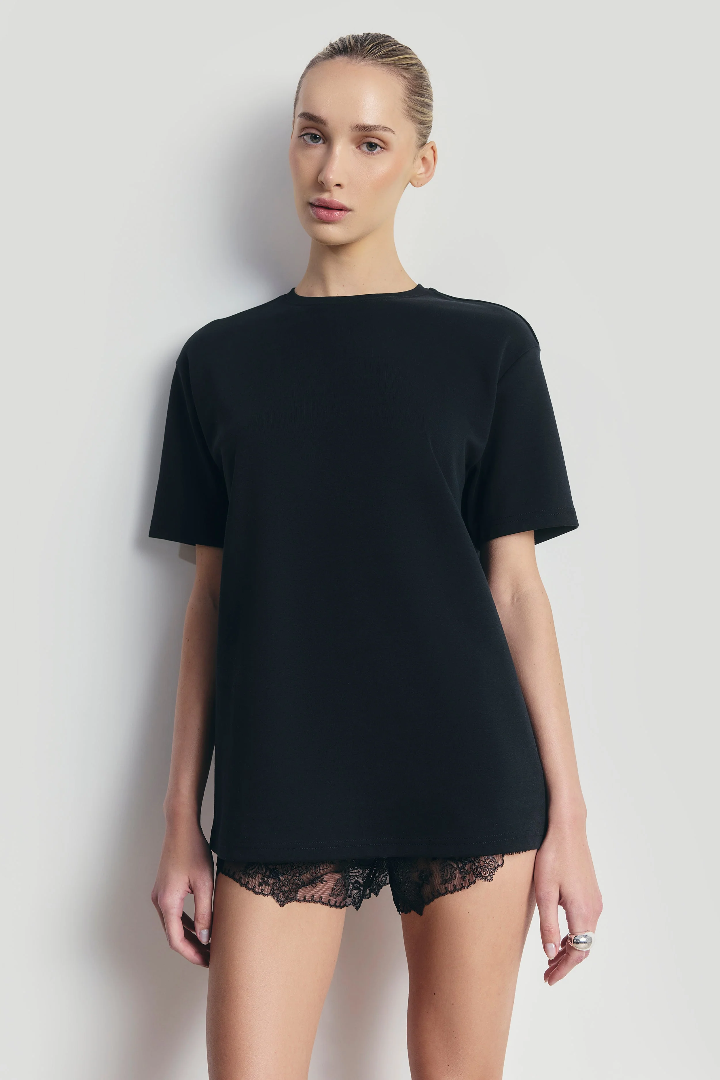 Satin Lace Detail Shorts - Black - Image 3