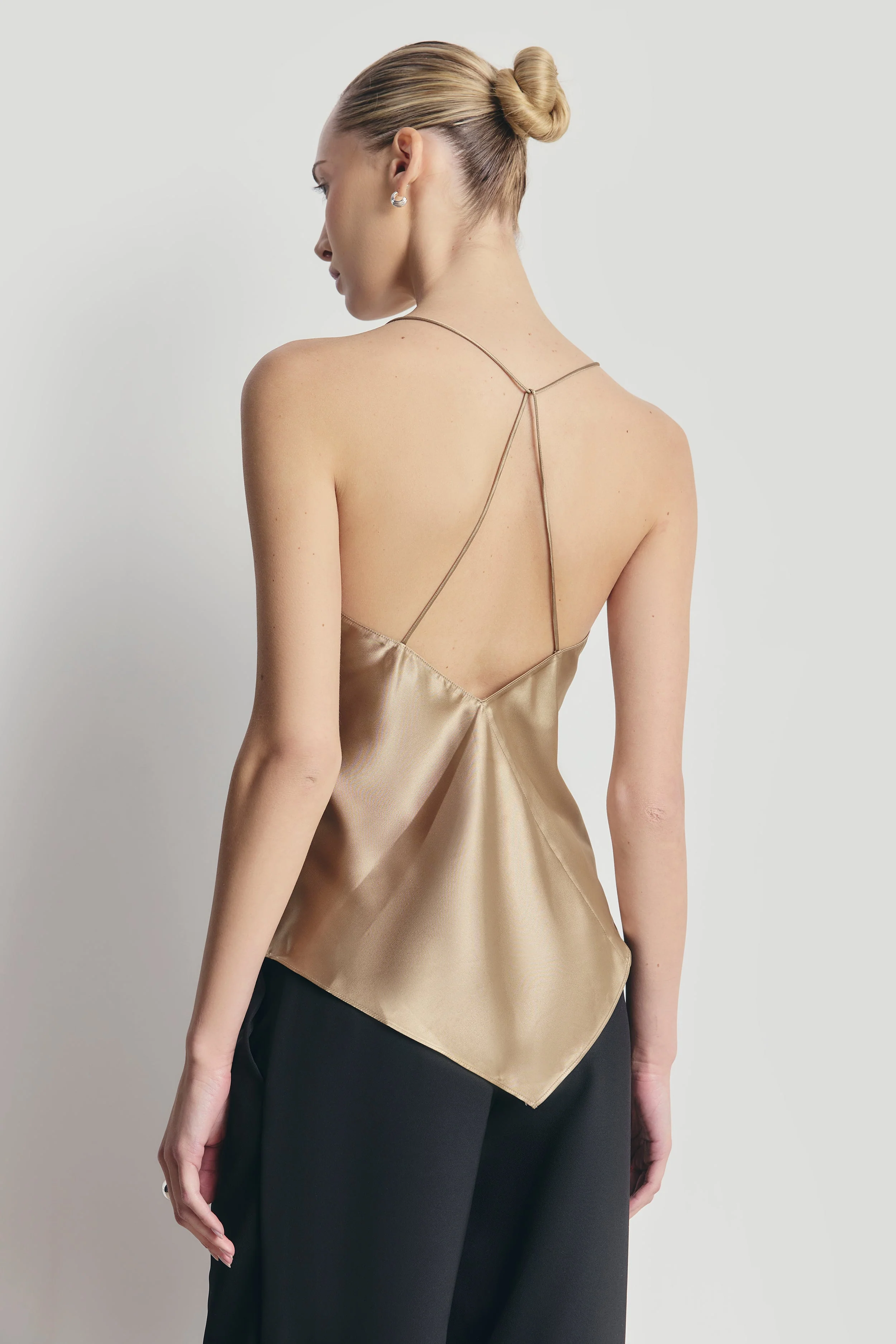 Satin Panel Detail V Neck Camisole - Bronze - Image 2