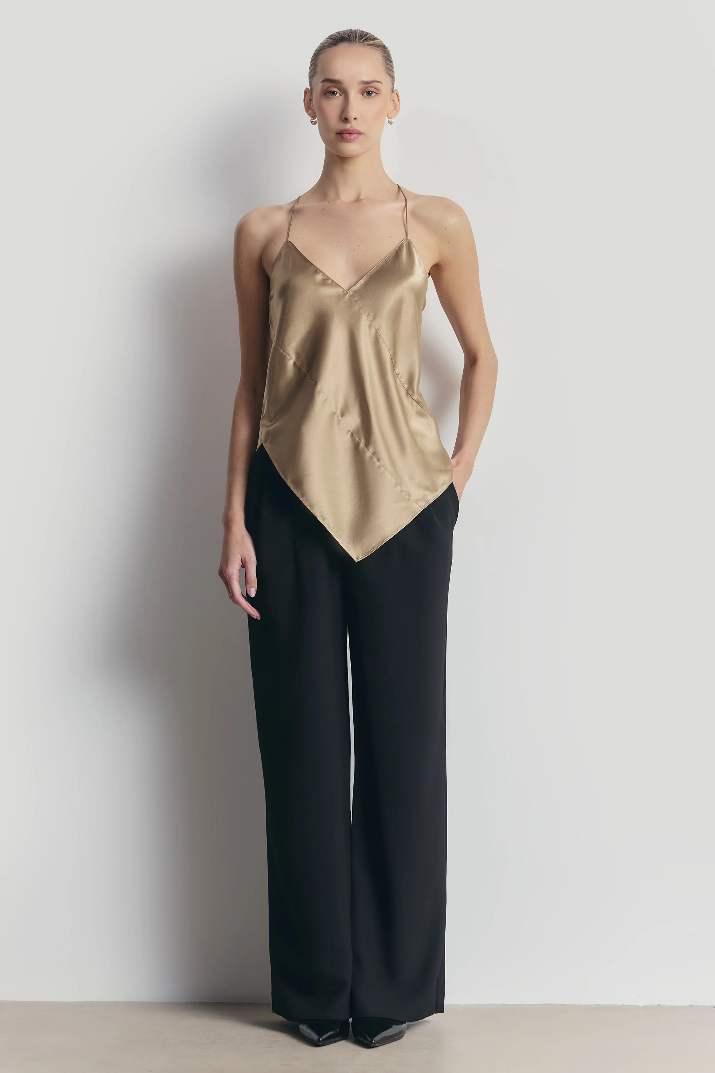 Satin Panel Detail V Neck Camisole - Bronze - Image 3