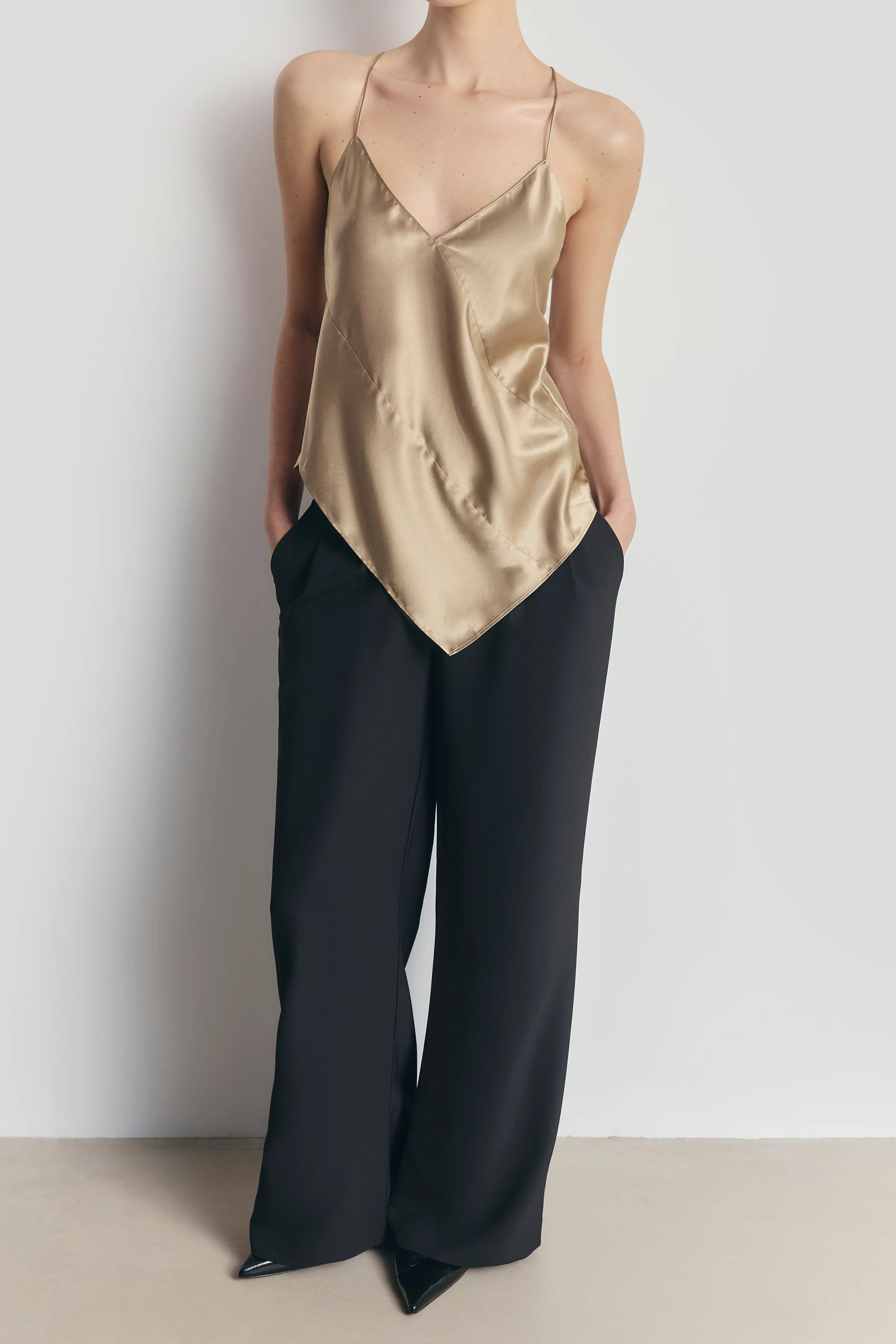 Satin Panel Detail V Neck Camisole - Bronze - Image 6