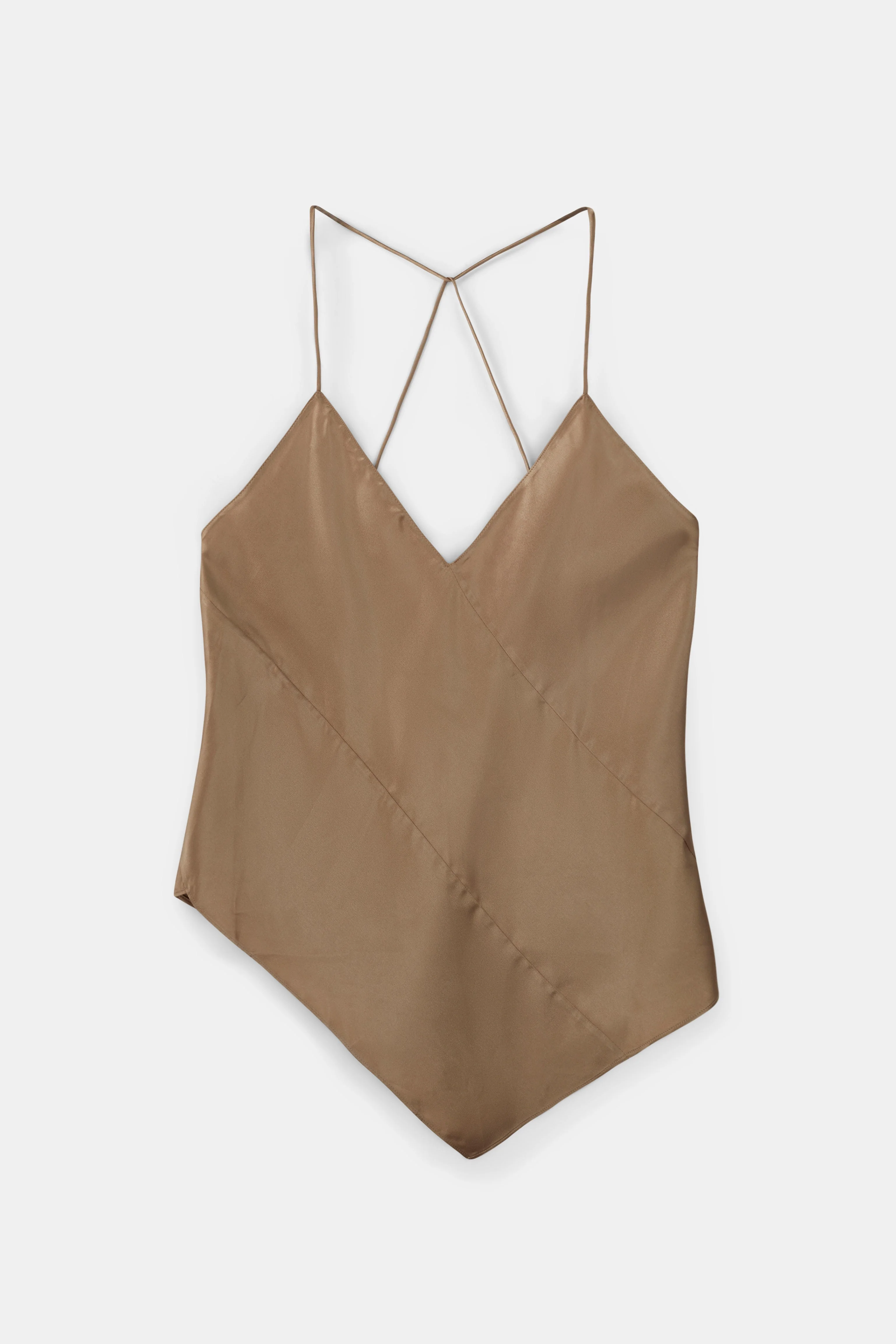 Satin Panel Detail V Neck Camisole - Bronze - Image 7