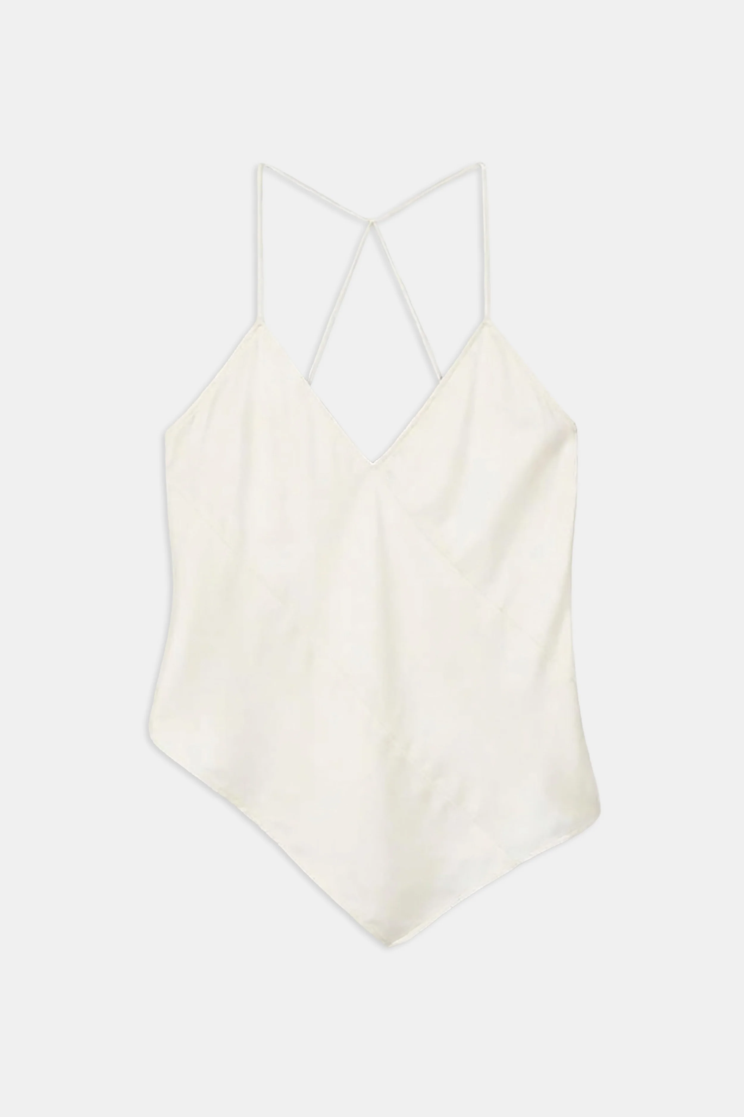 Satin Panel Detail V Neck Camisole - Cream - Image 8