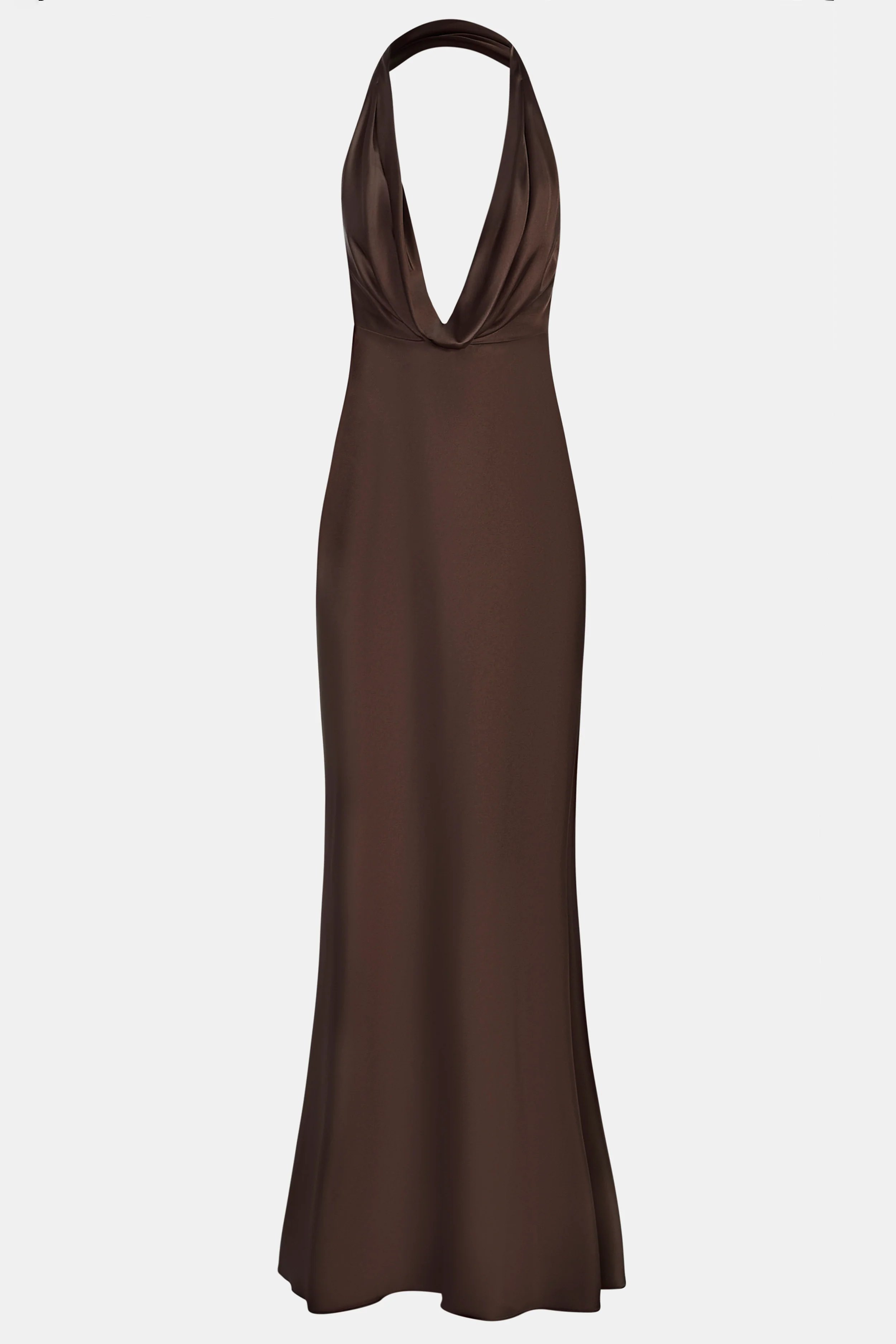 Satin Plunging Cowl Neck Maxi Dress - Carob - Image 9