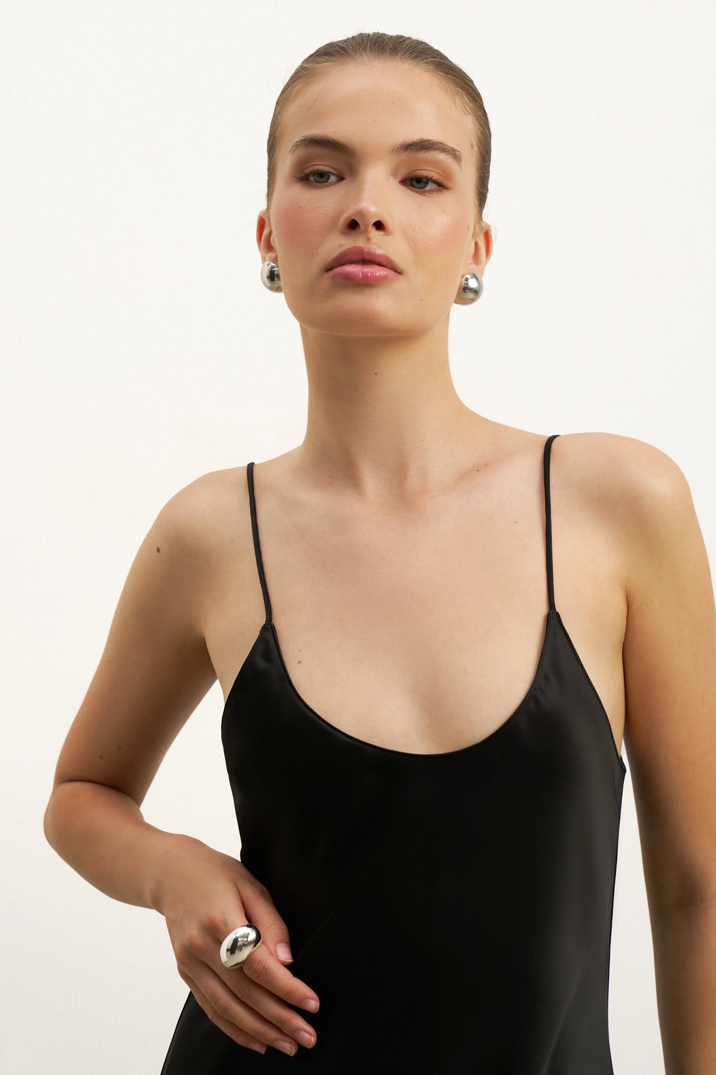 Satin Scoop Neck Camisole Maxi Dress - Black - Image 5