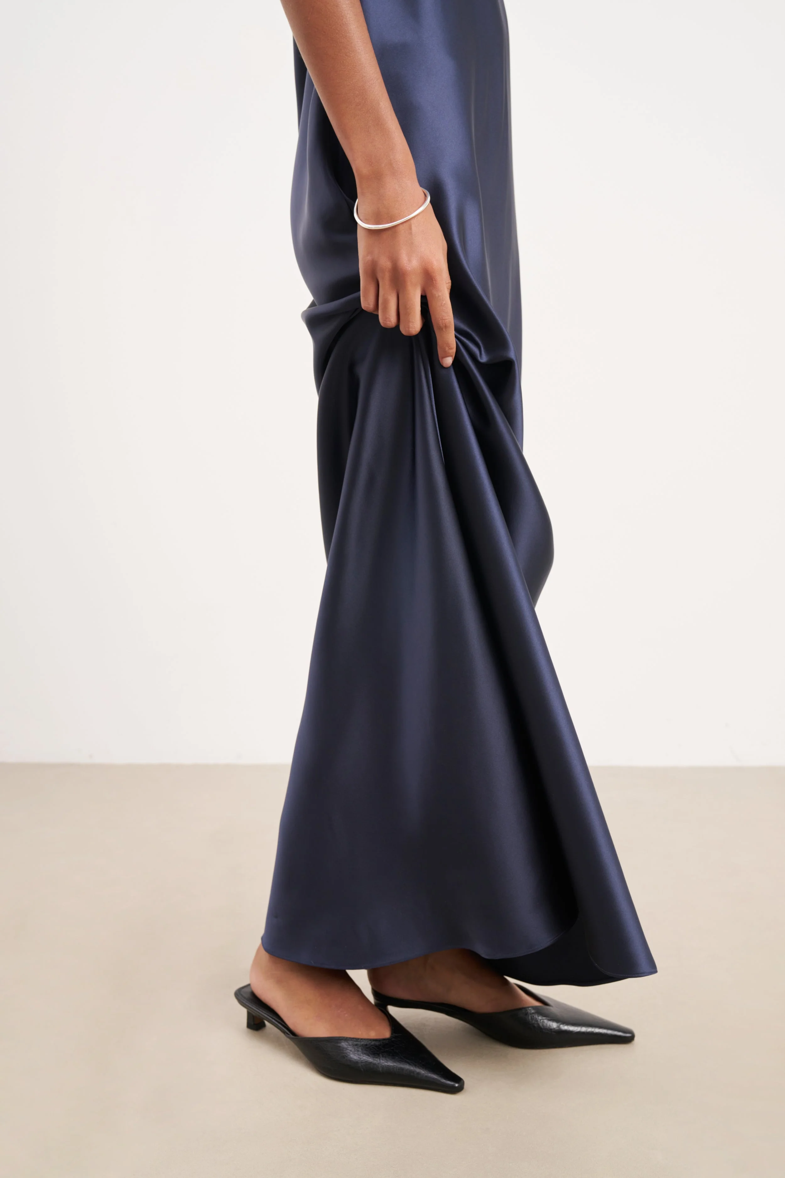 Satin Scoop Neck Camisole Maxi Dress - Navy - Image 10