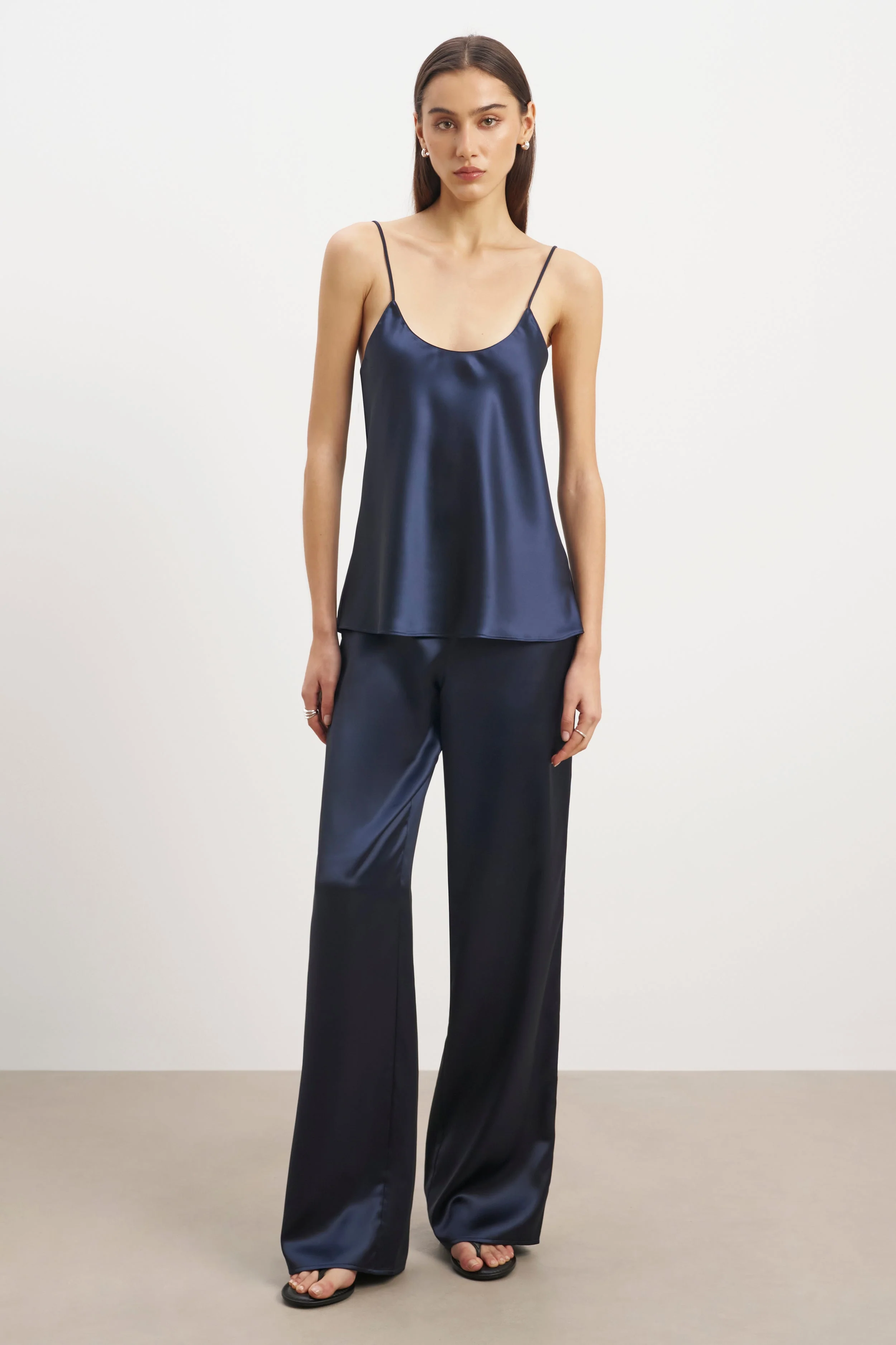 Satin Scoop Neck Camisole - Navy - Image 4